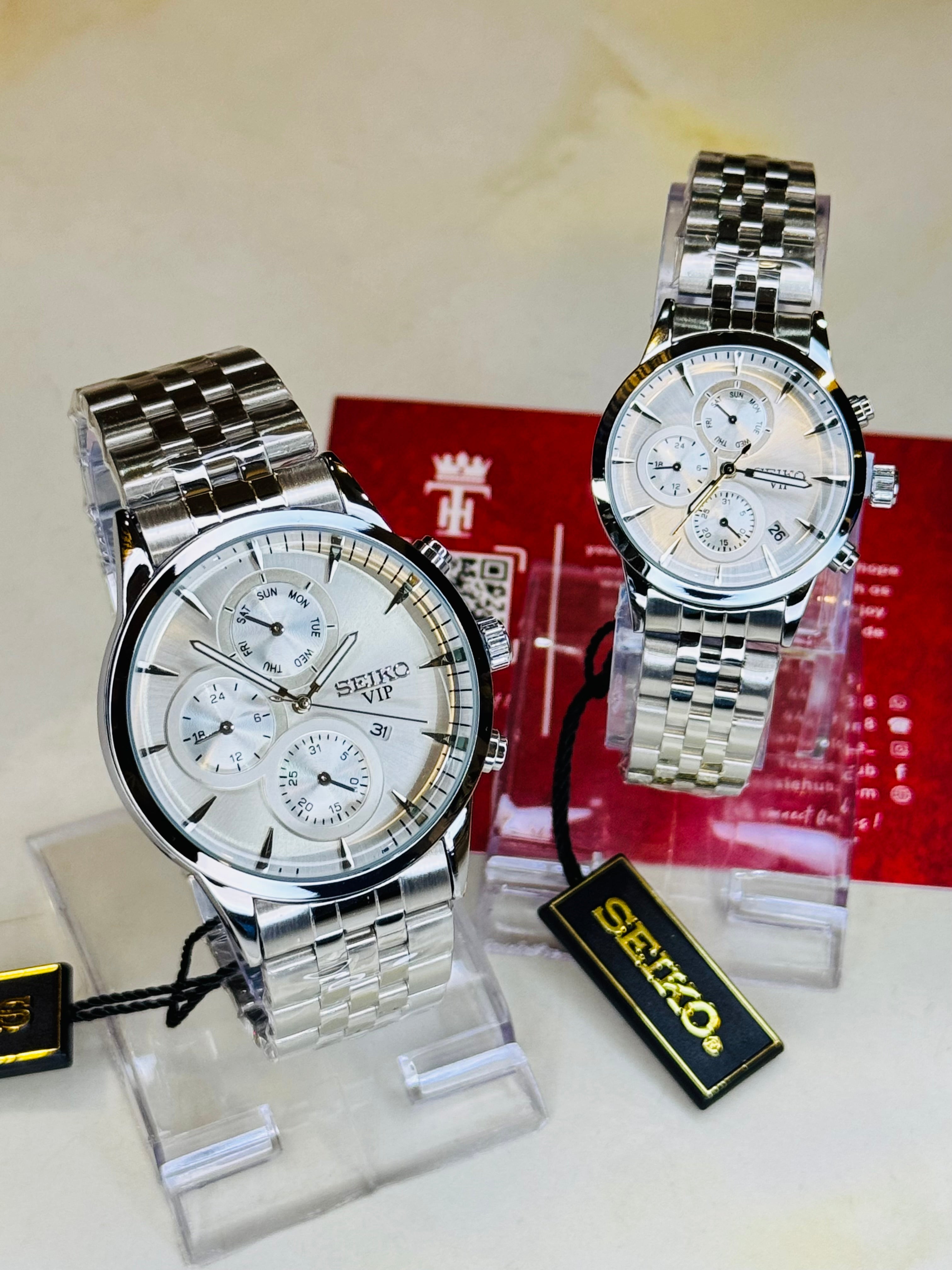 Silver White Seiko Couple Watch