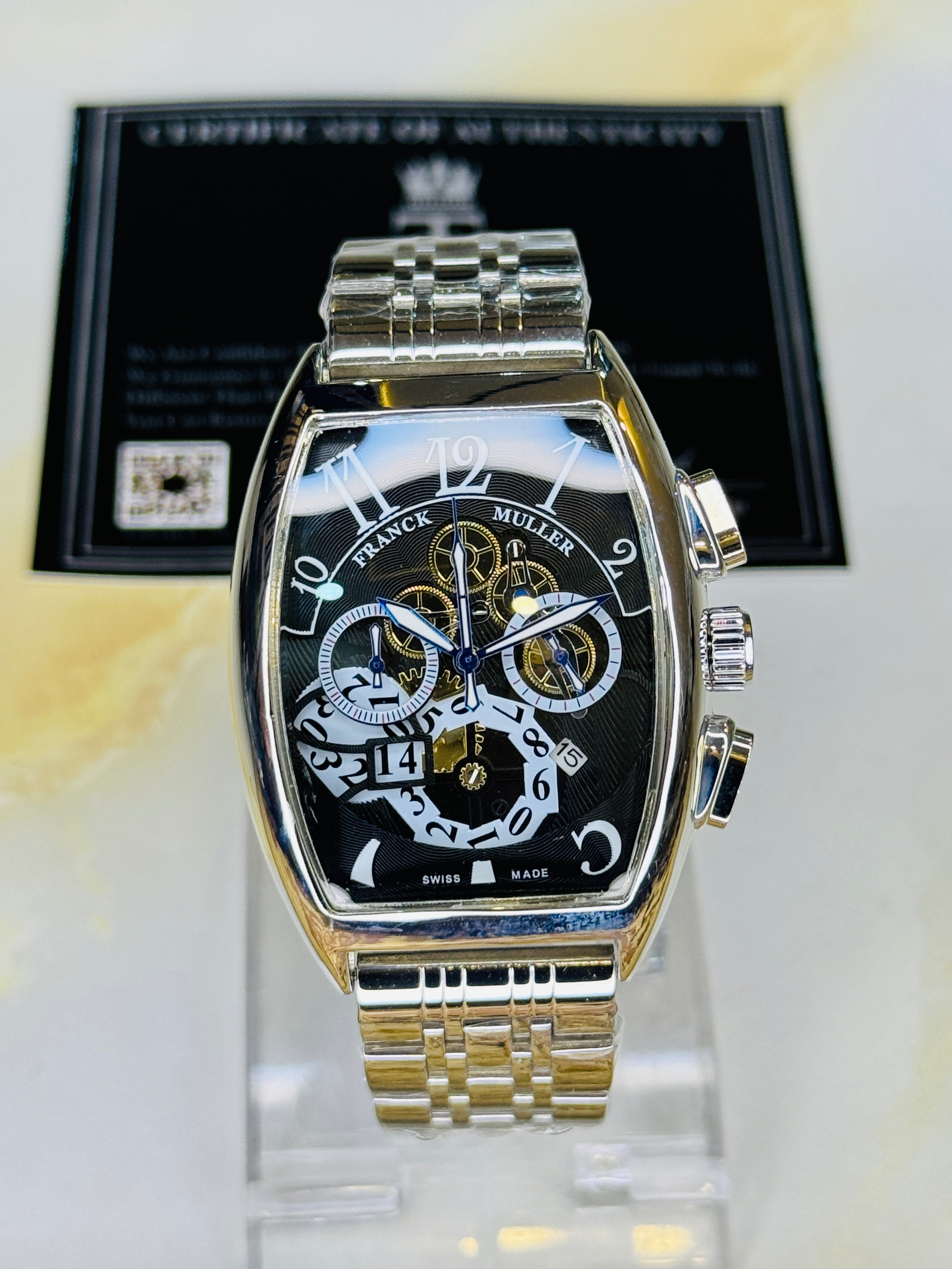 Chain Frank Muller Silver Black Chronograph Dial Watch