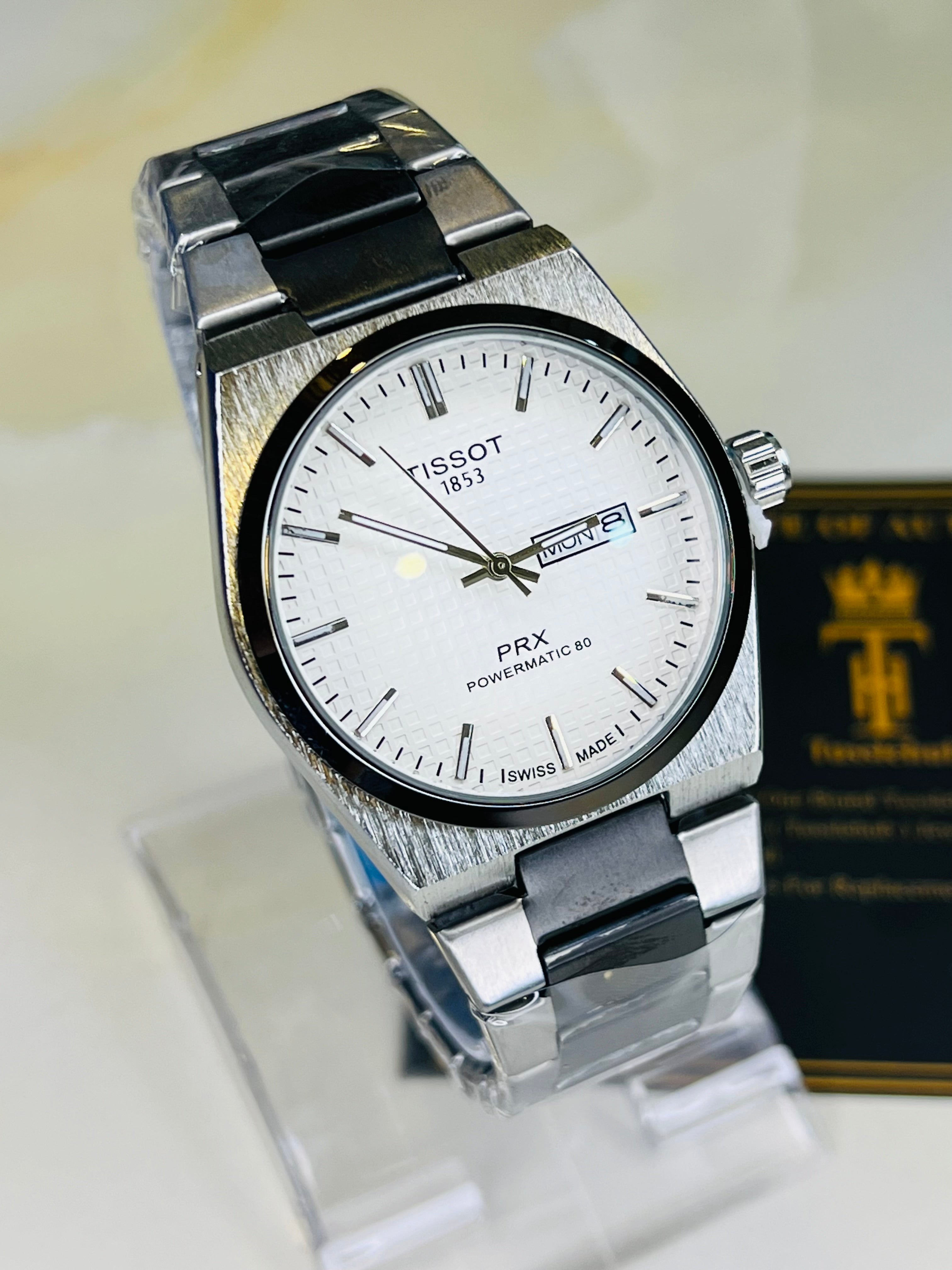 Tissot PRX Silver Black With White Textured Dial Watch