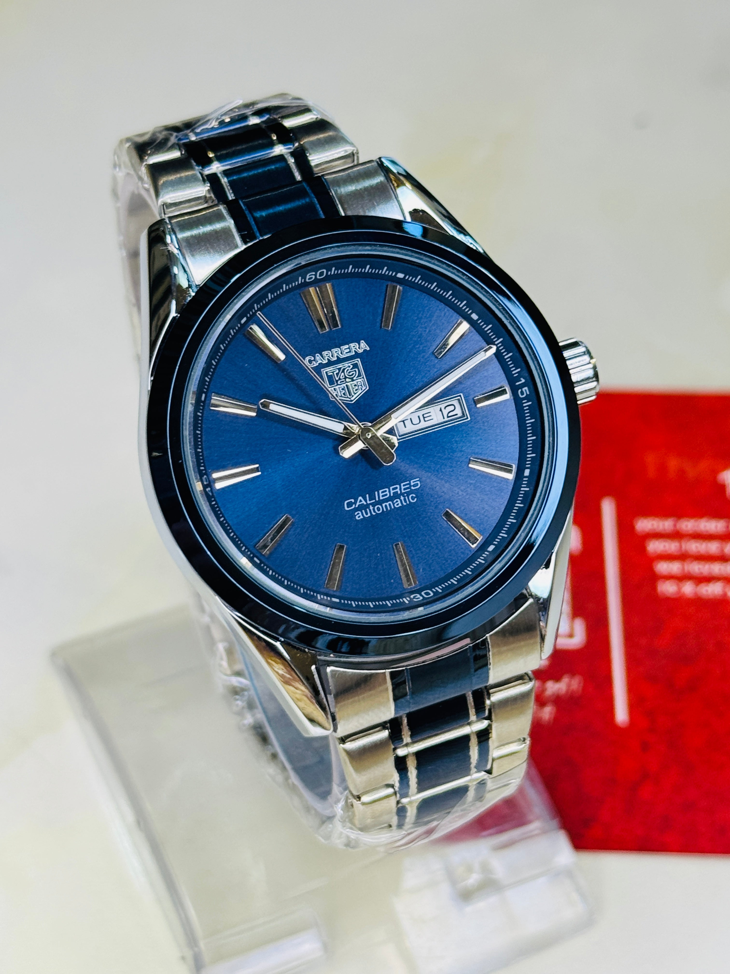 Tag Heur Two Tone Tungsten Carrera Day Date Chain Strapped Watchh