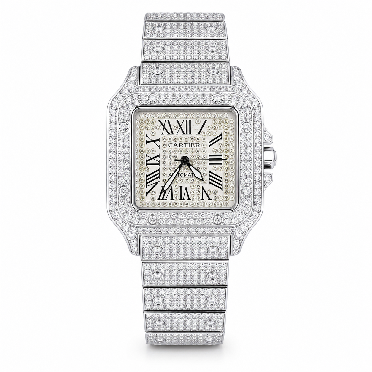 All Silver Square Tank Iced Out Watch
