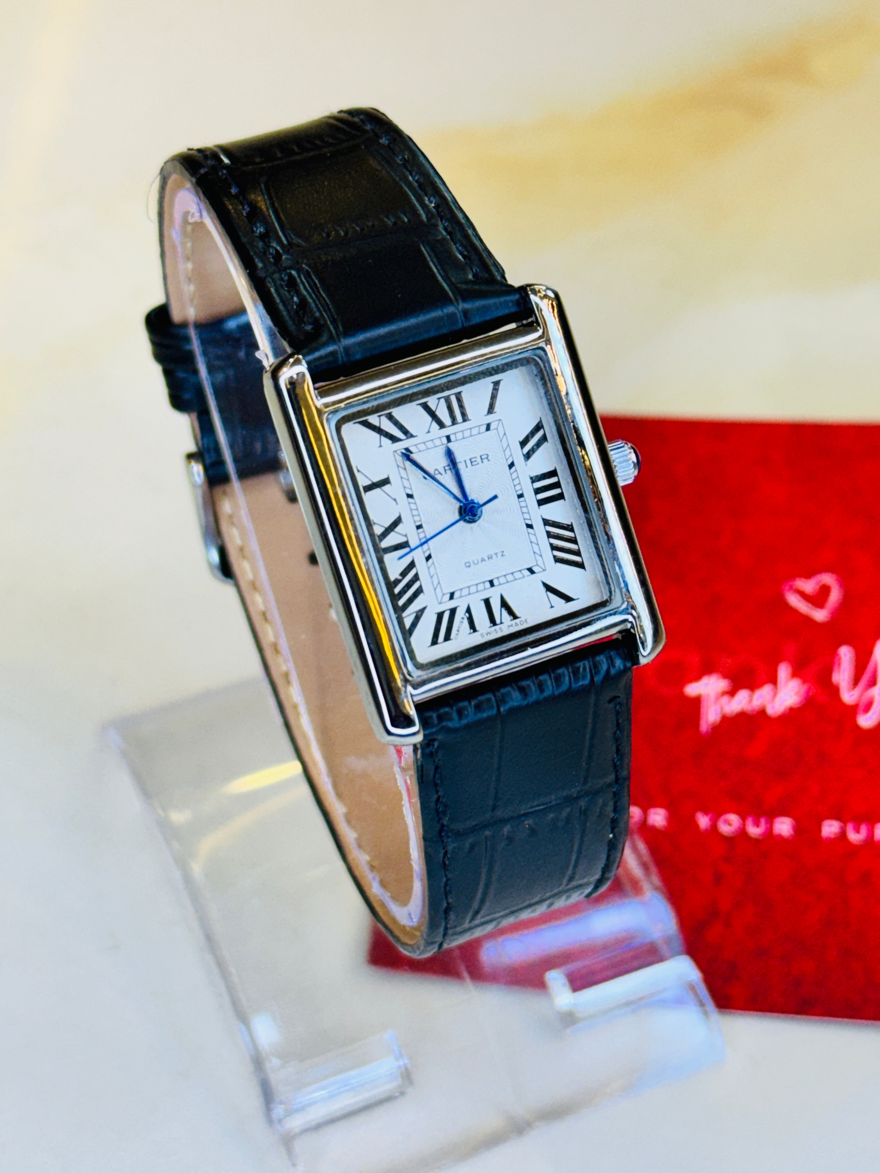 Black Leather Cart*er Tank Watch