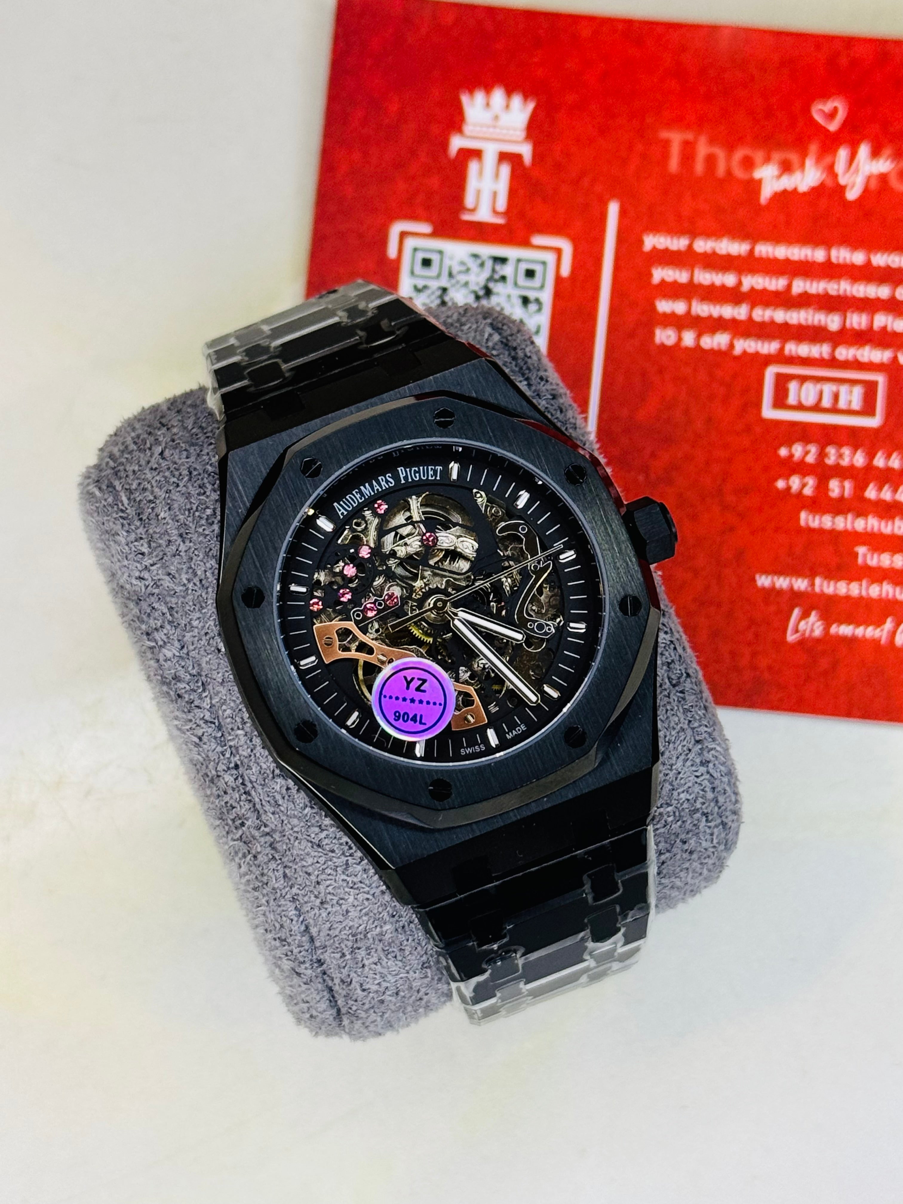 All Black Automatic Skeleton Dial Super Clone Watch