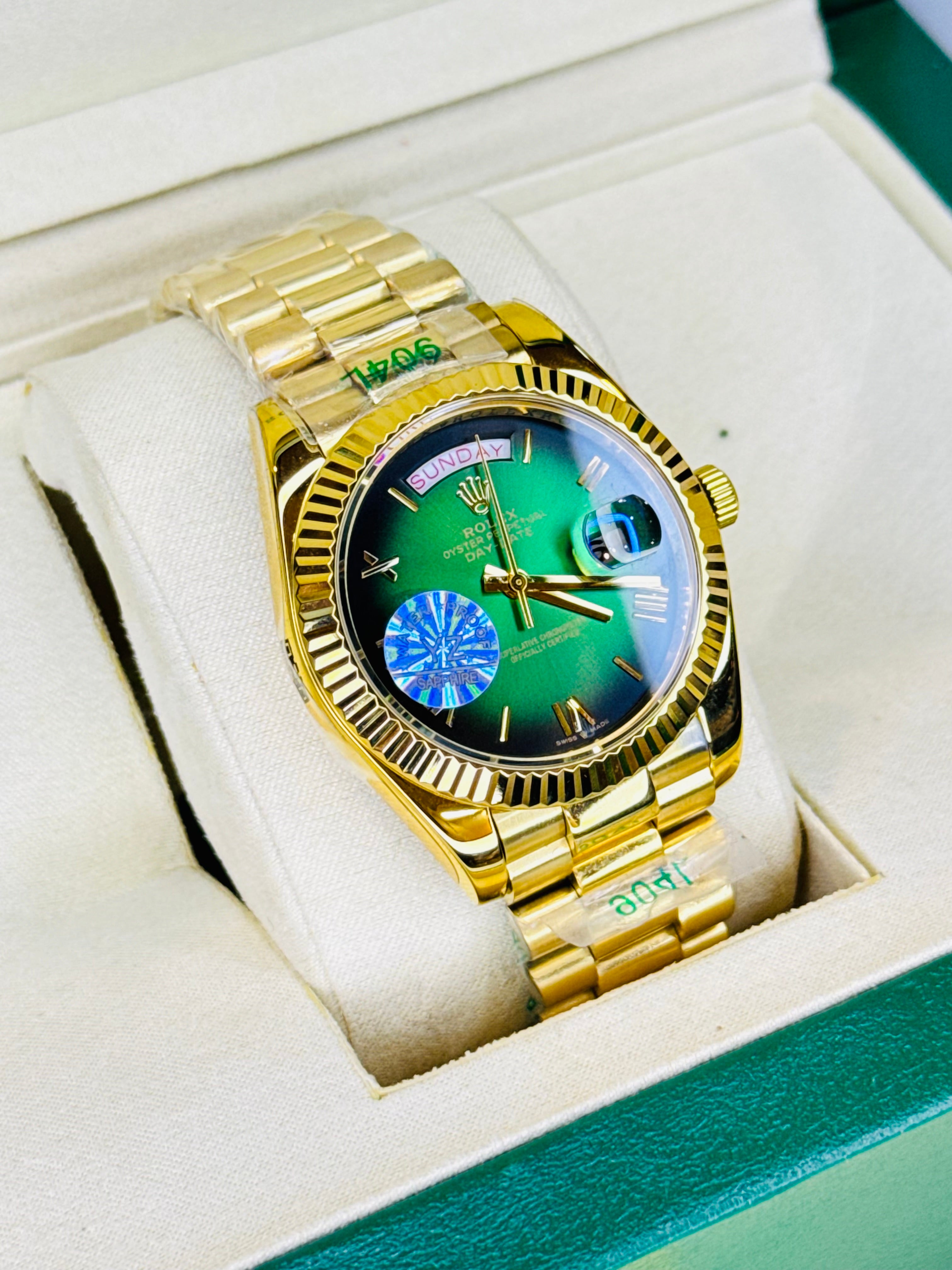 Day Date Gold Emerald Dial Automatic Super Clone Watch