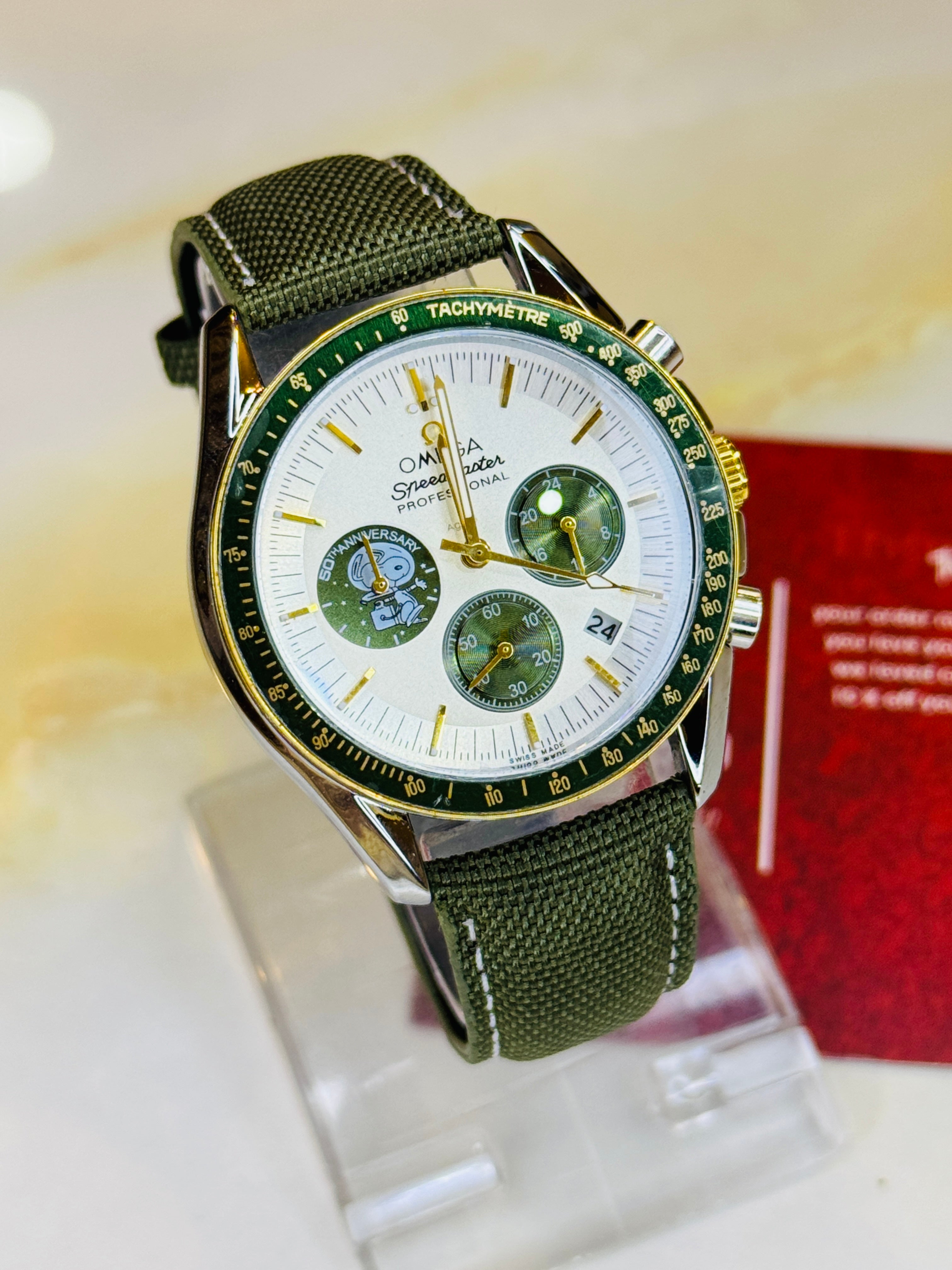 Omega 50th Anniversary Army Green Chronograph Watch
