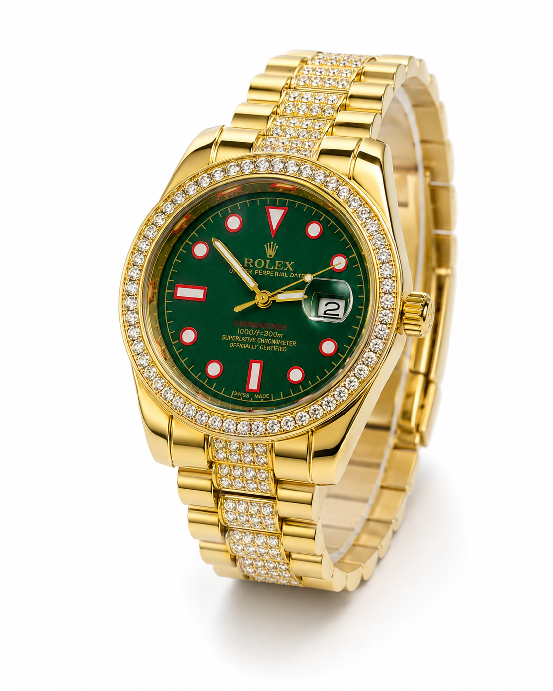 Gold Green Iced Date just Watch