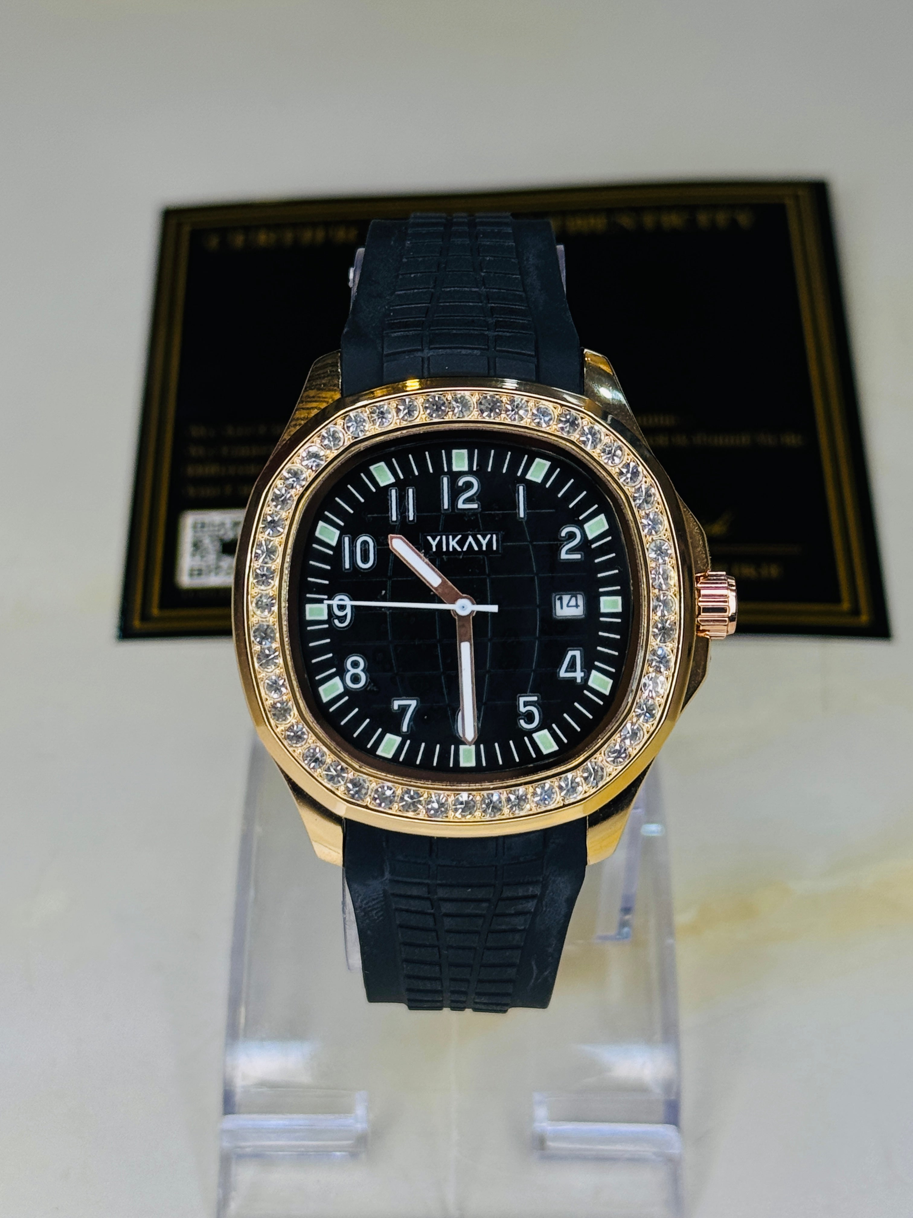 Black Rose Gold Zircon Silicon Nautilus Watch