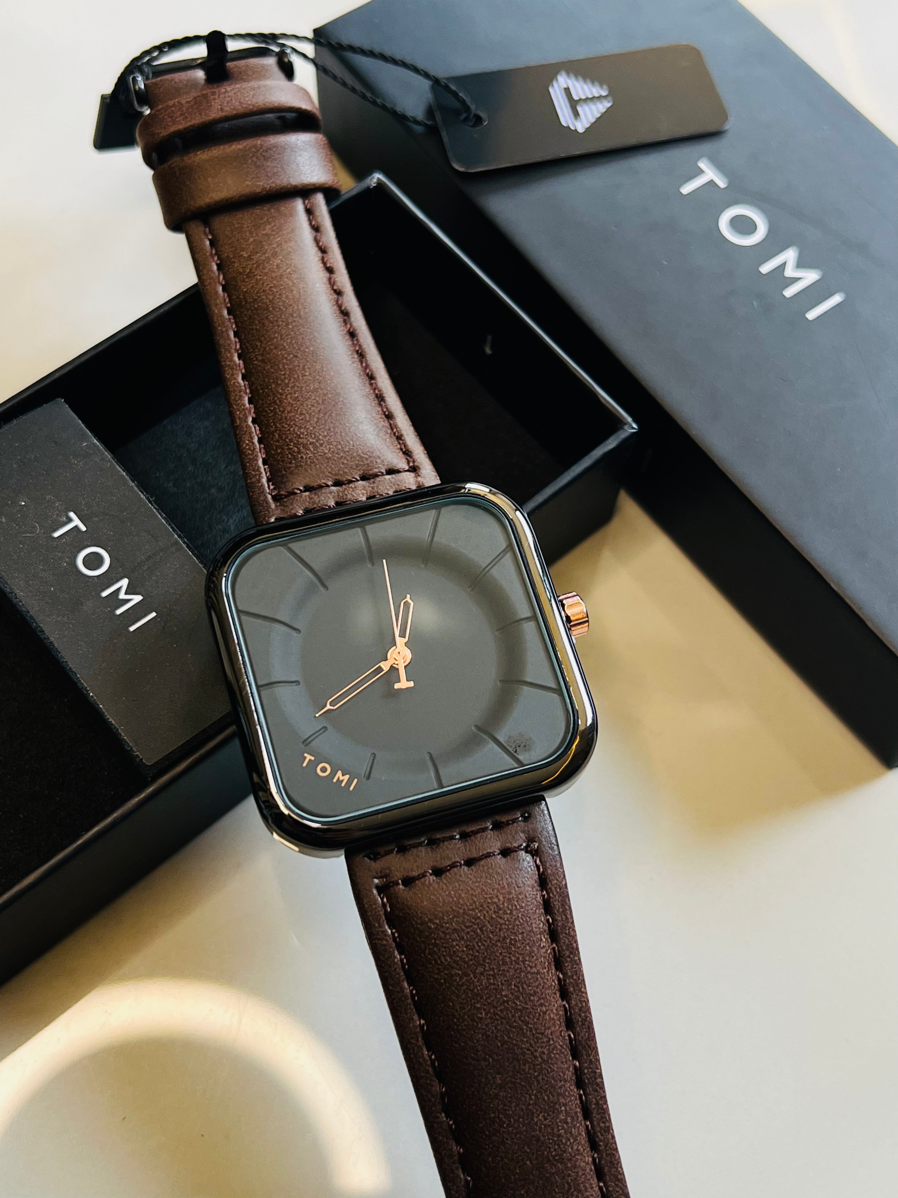 Tomi Coffee Black Square Dial Watch