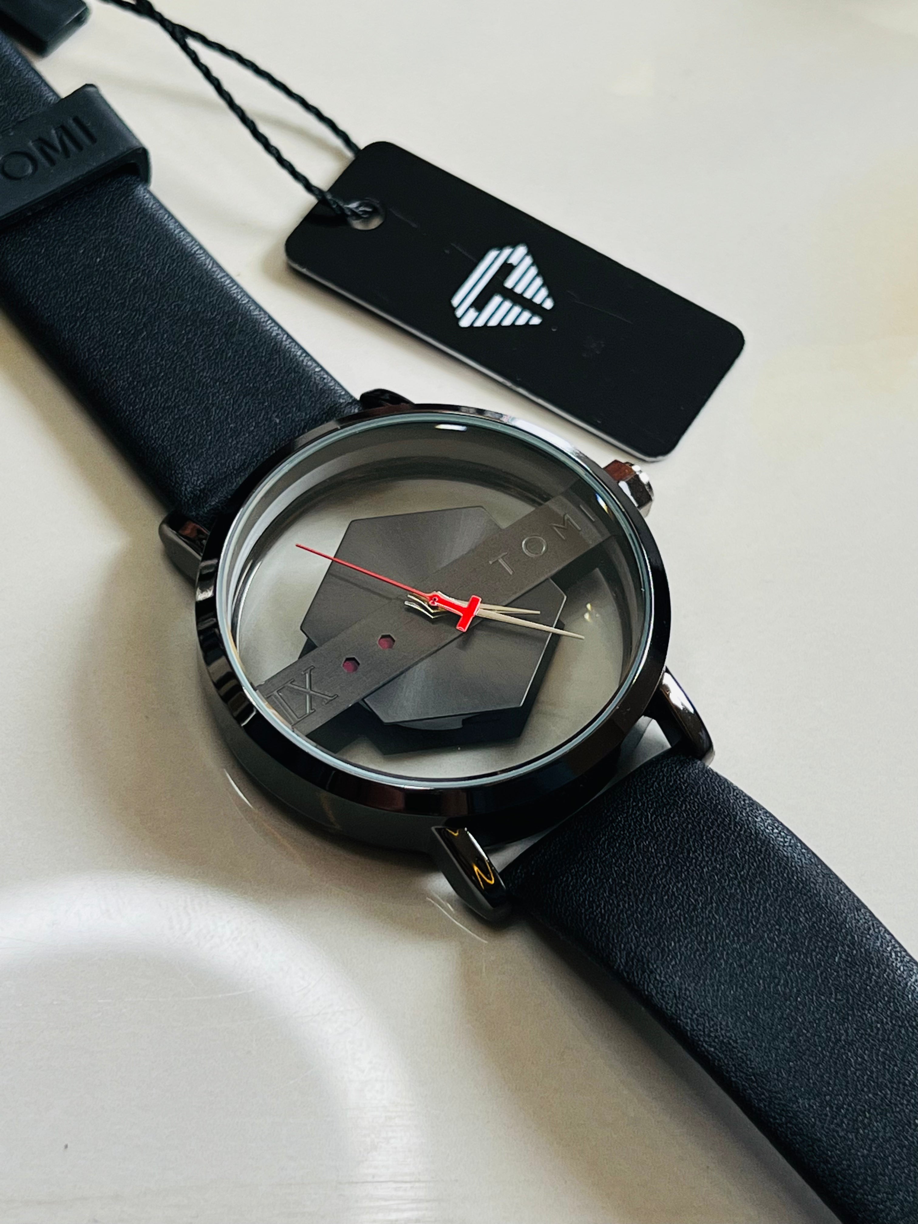 Tomi All Black Hexa Dial Watch