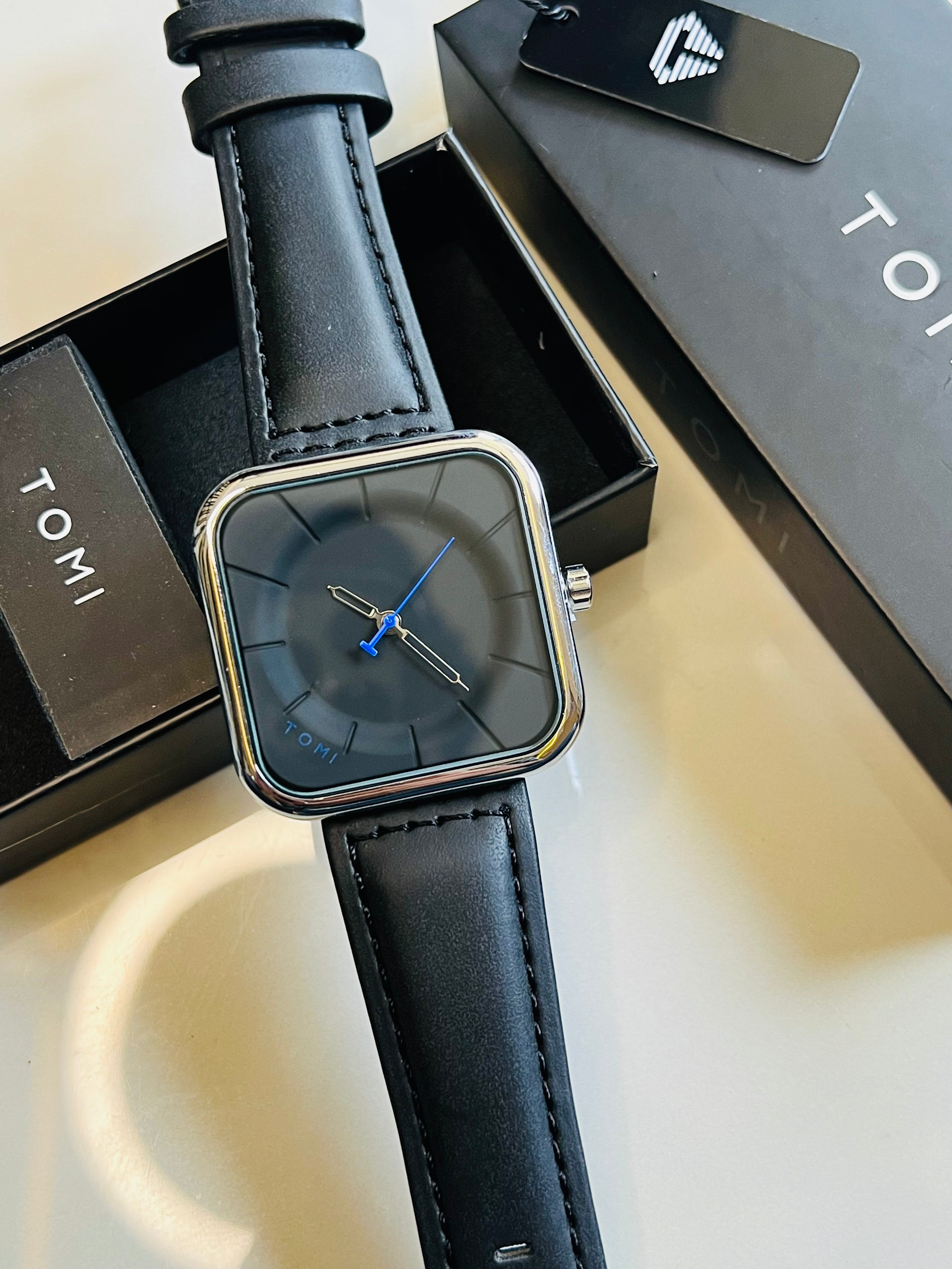 Tomi Black Silver Square Dial Watch TUSSLEHUB tomi-black-silver-square-dial-watch-tusslehub