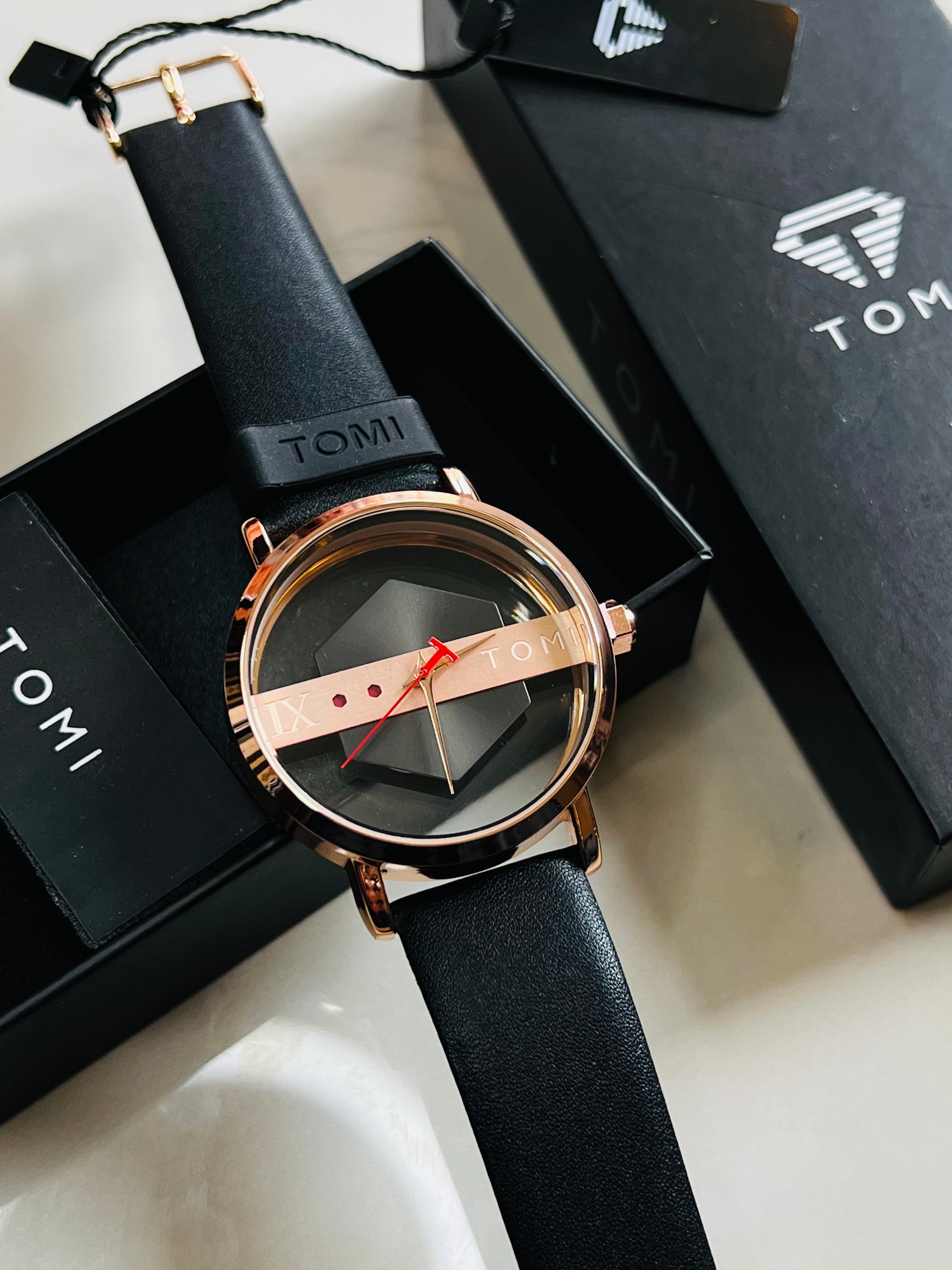 Tomi Black Gold Hexa Dial Watch