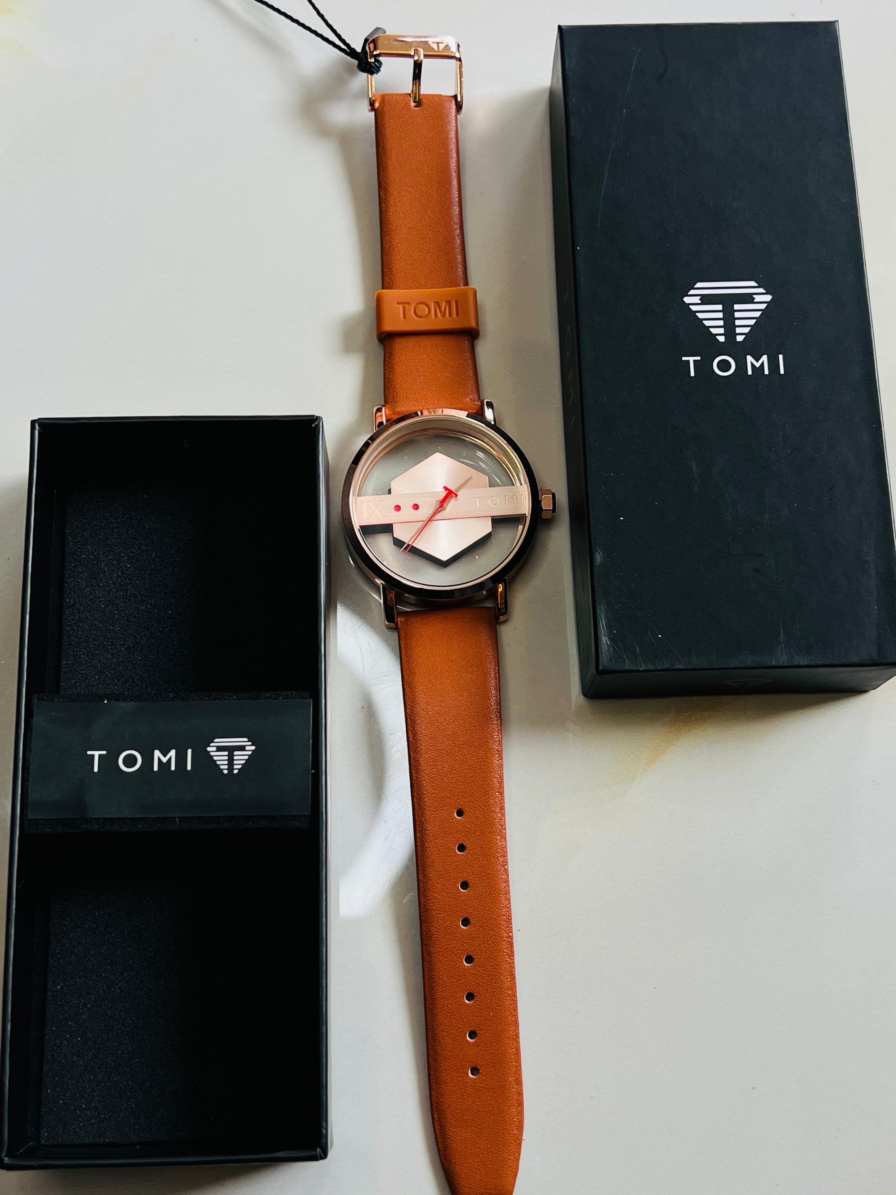 Tomi Brown Gold Hexa Dial Watch