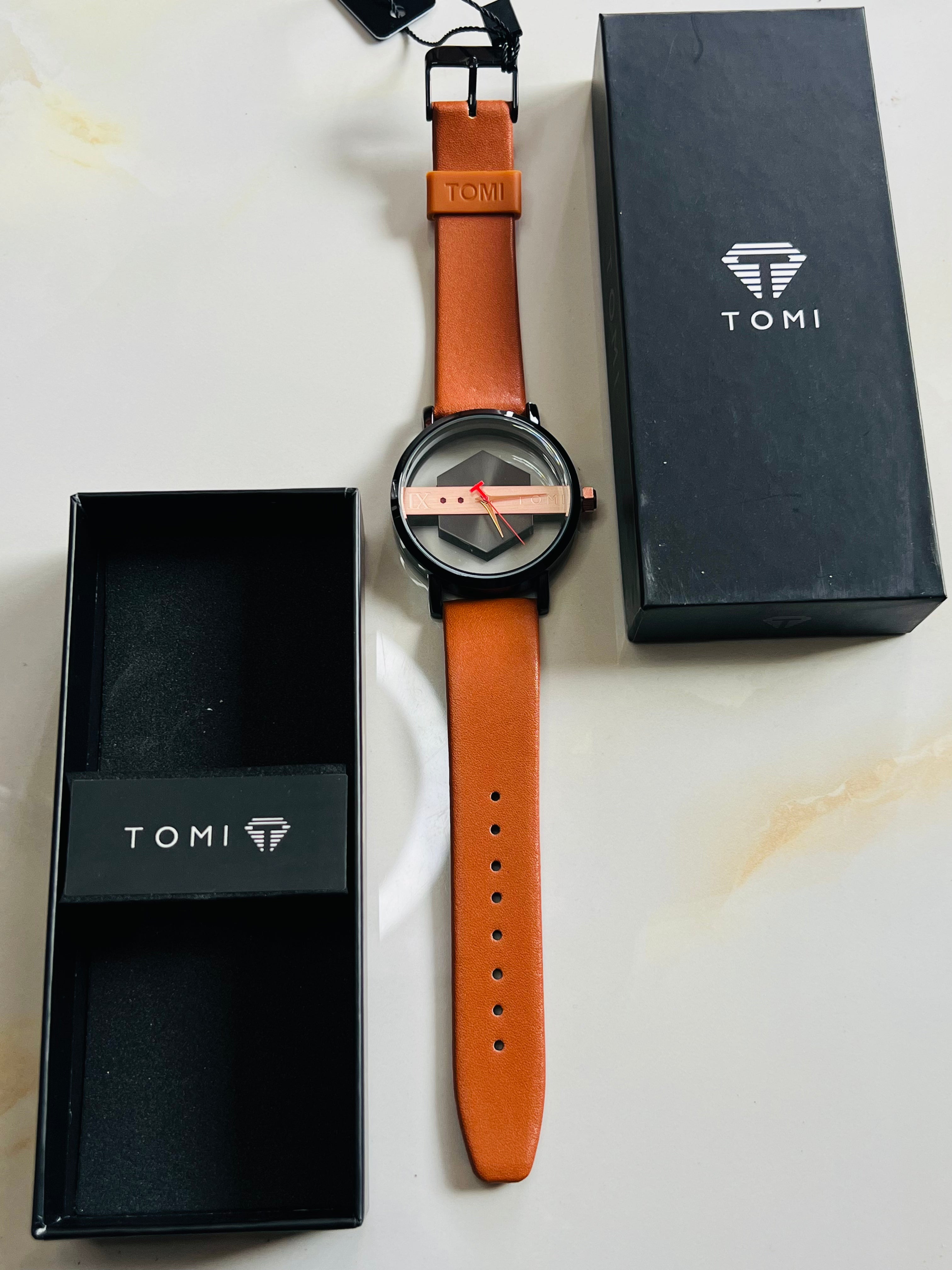 Tomi Brown Black Hexa Dial Watch