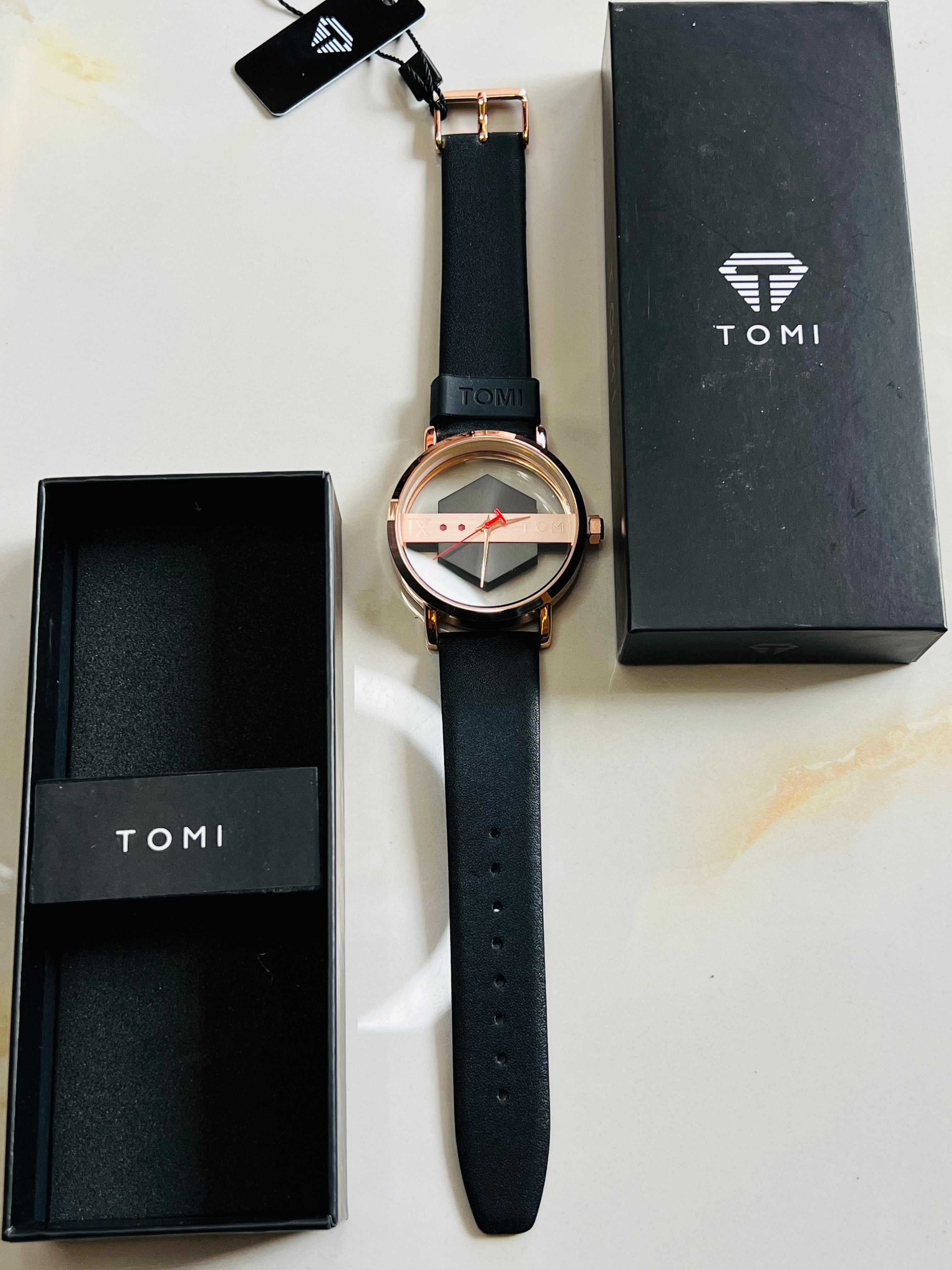 Tomi Black Gold Hexa Dial Watch