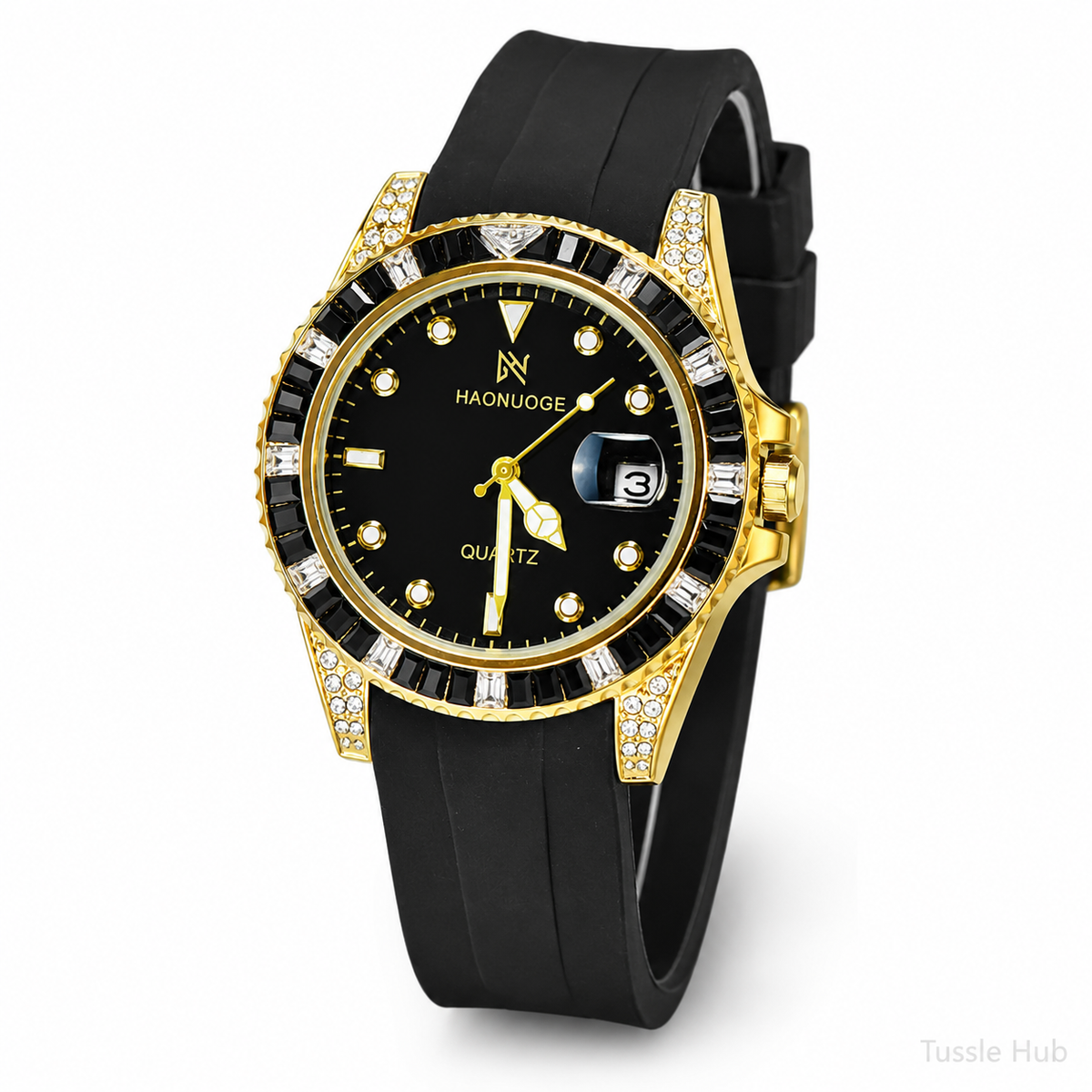 Onyx Gem Stones Gold Bezel Watch