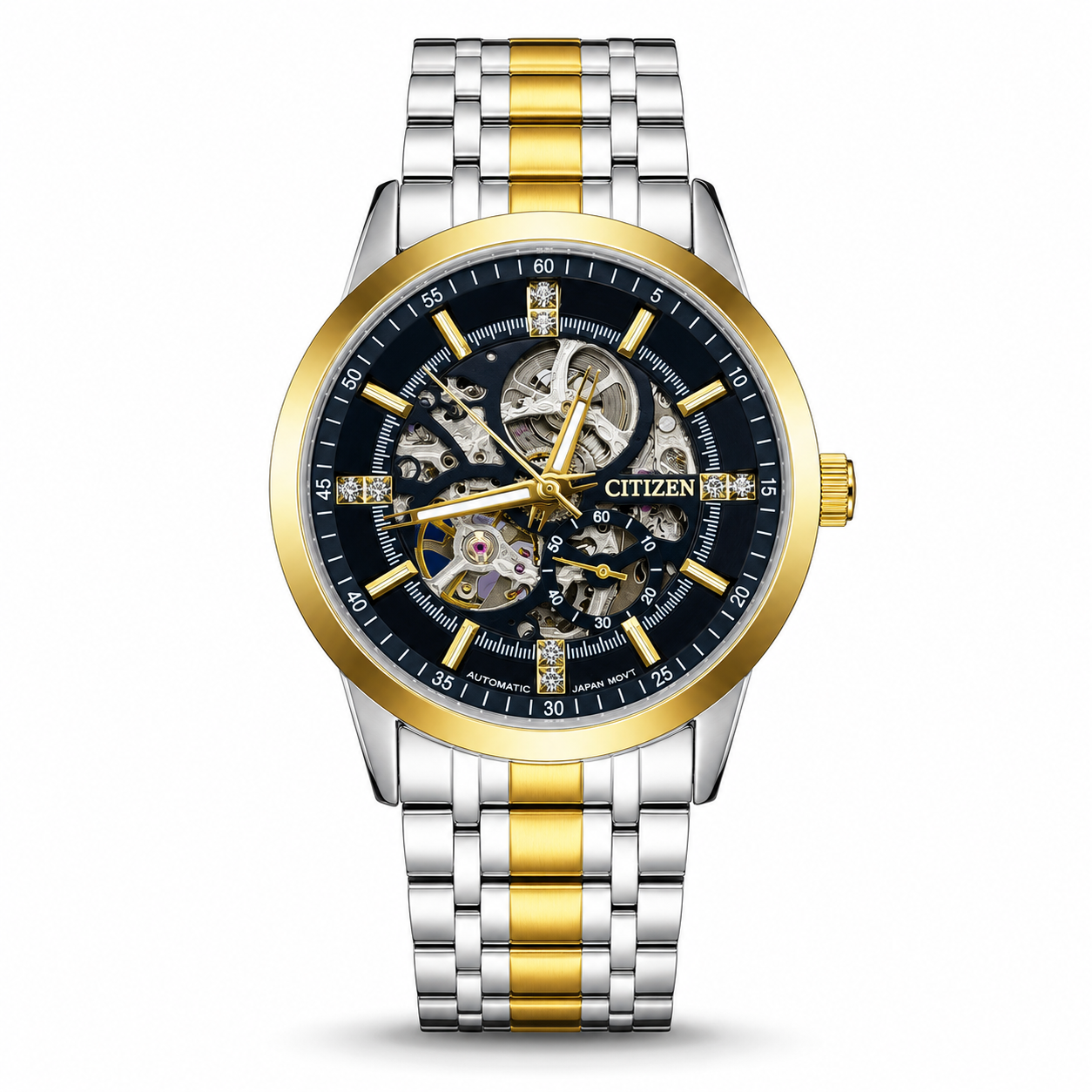 Two Tone Black Citizen Skeleton Automatic Watch