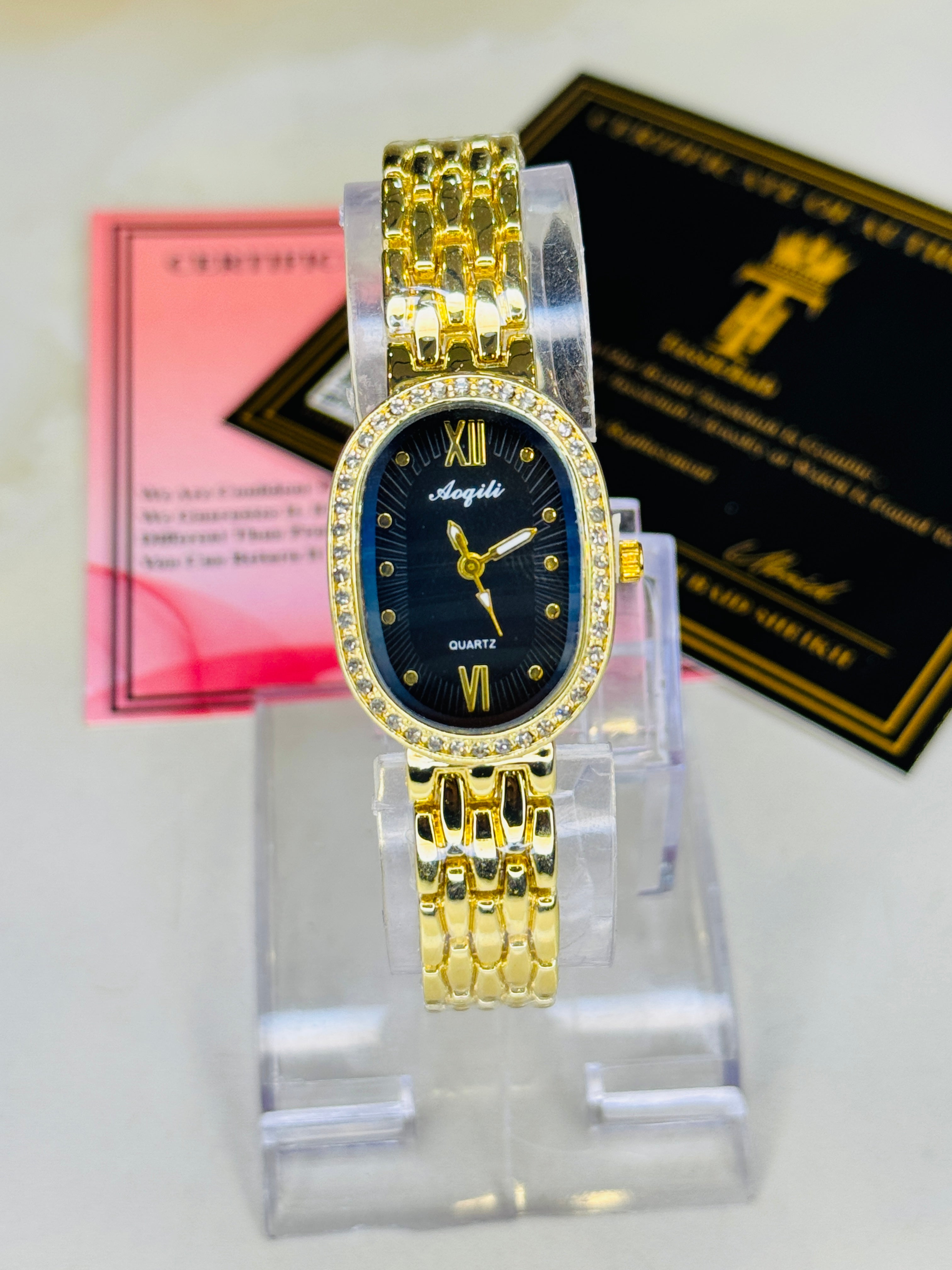 Aoqili Oval Gold Black Watch for her