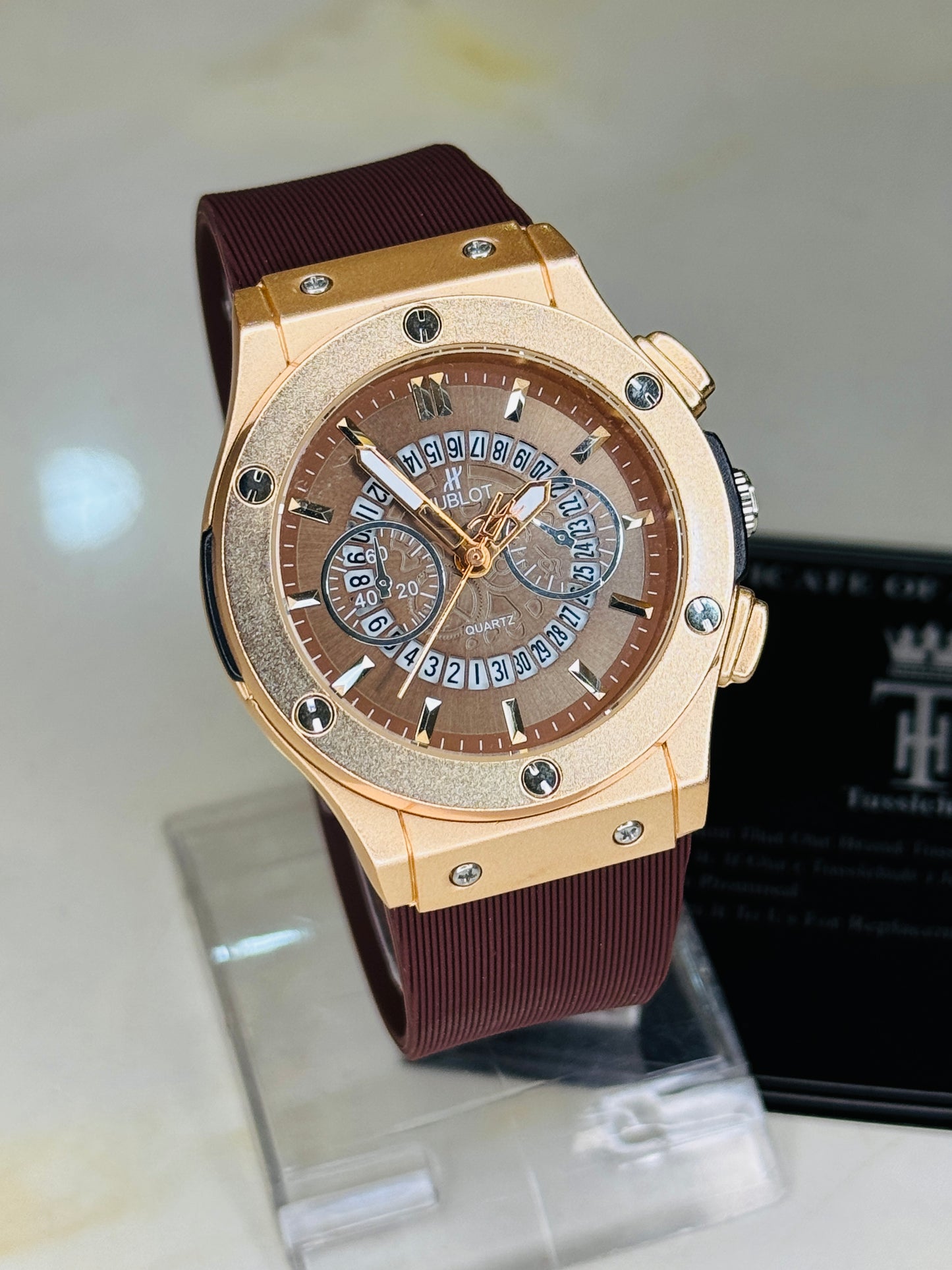 Coffee Gold Hologram Hublot Silicone Strap Watch
