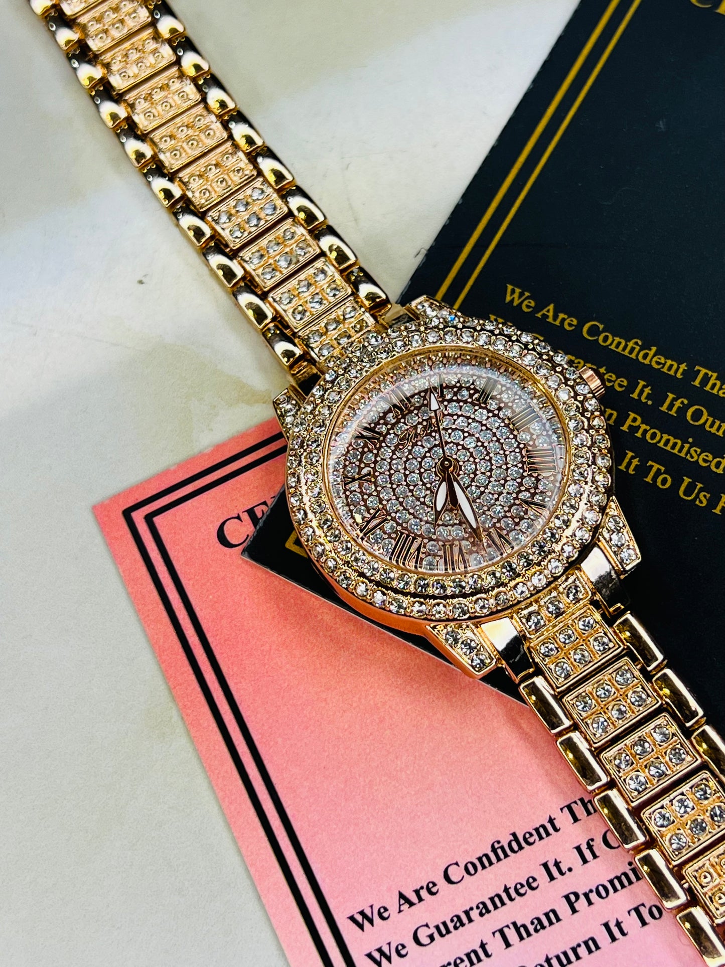 Rose Gold Iced Out Watch For Her