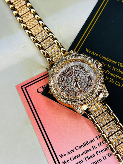 Rose Gold Iced Out Watch For Her