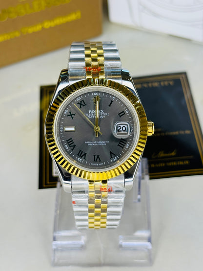 Jubilee Date Just Two Tone Roman Fluted Metallic Dial Quartz Watch