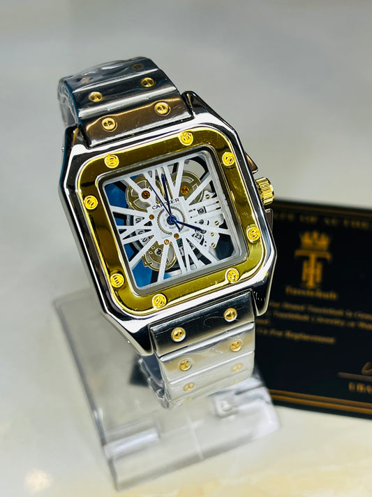 Two Tone White Dial Skeleton Santos Watch