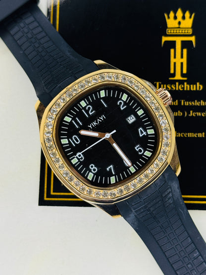 Black Rose Gold Zircon Silicon Nautilus Watch