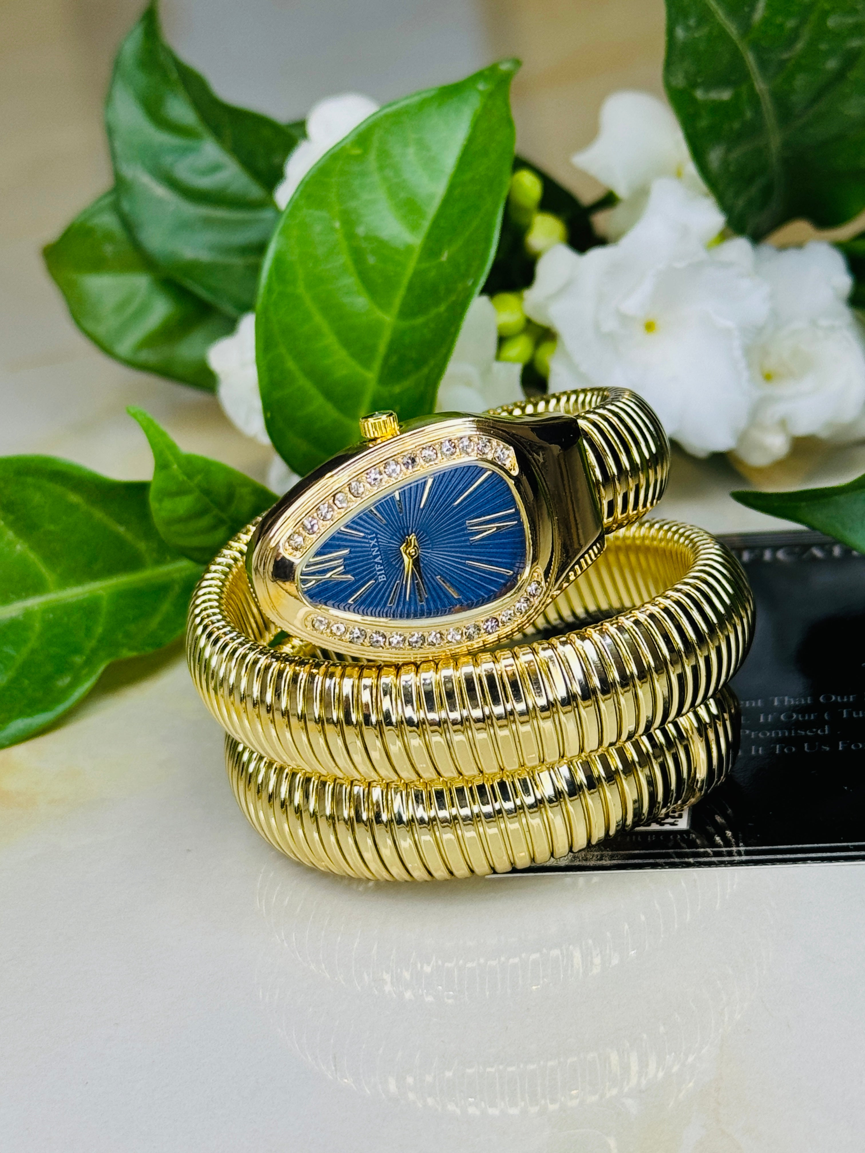 Gold Sapphire Serpentine Watch For Her