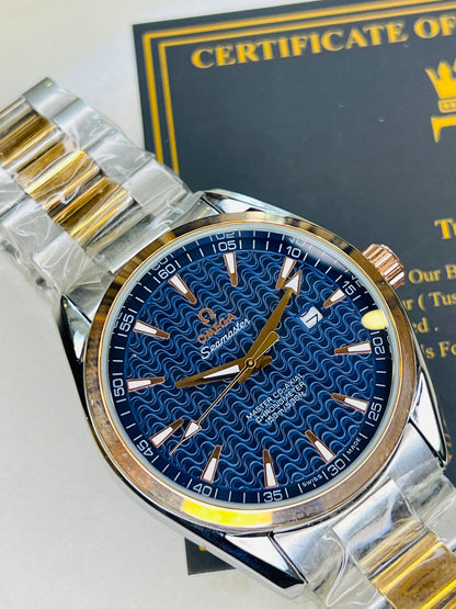 Automatic Sea Master Two Tone Blue Dial Watch