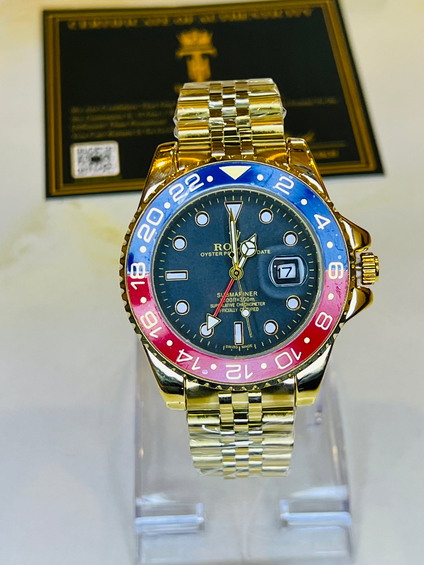 Gold Pepsi Chain Strapped Submariner Watch
