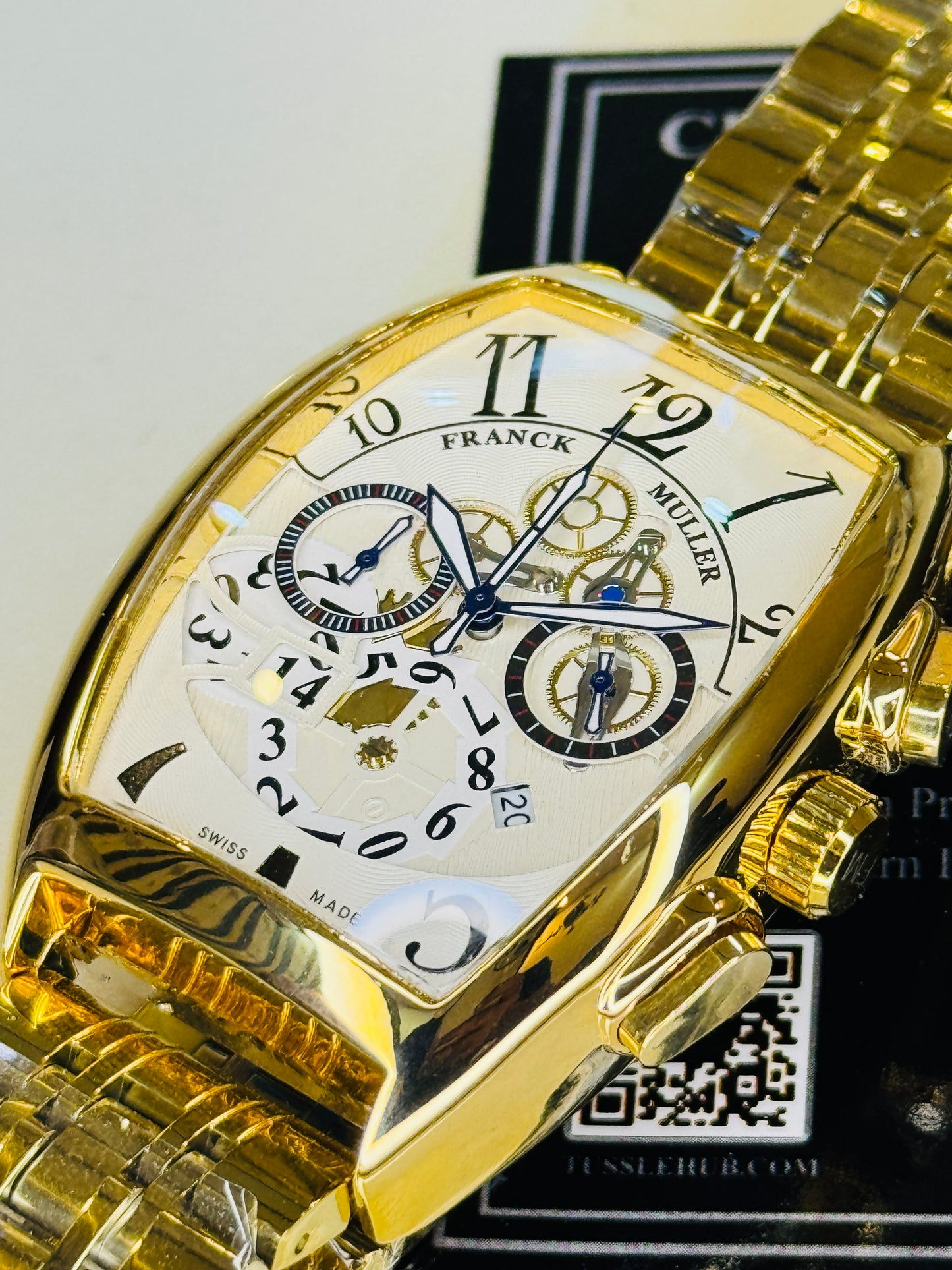 Chain Frank Muller Gold White Chronograph Dial Watch