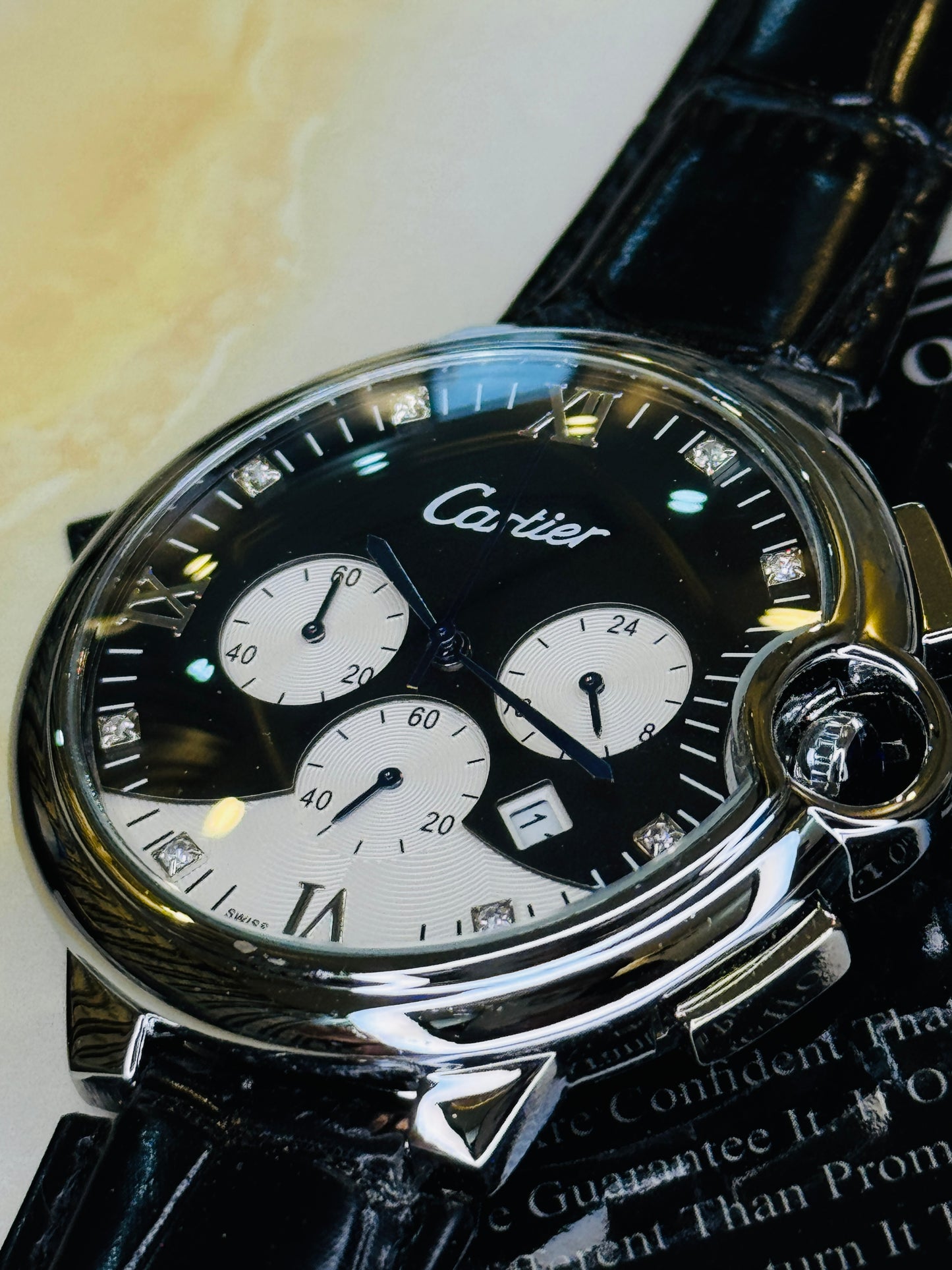 Black Panda Cart*er Chronograph Dial Watch