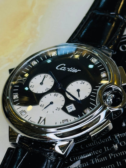 Black Panda Cart*er Chronograph Dial Watch