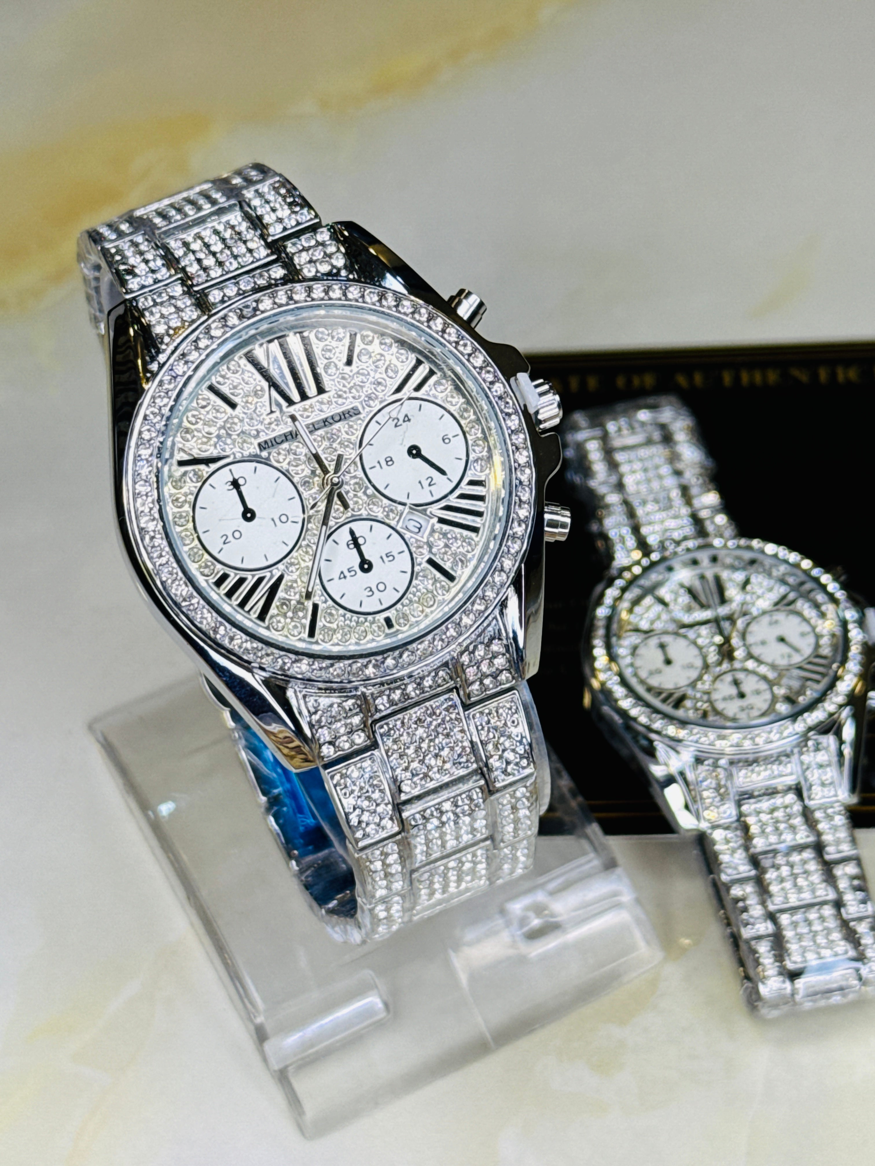 Silver Mk Iced Couple Watches