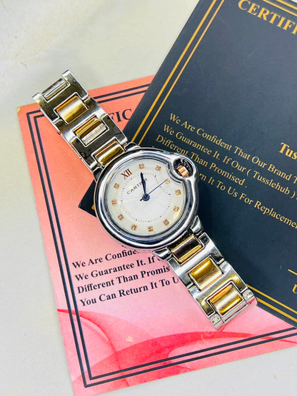 Two Tone White Dial Cartier Watch For Her