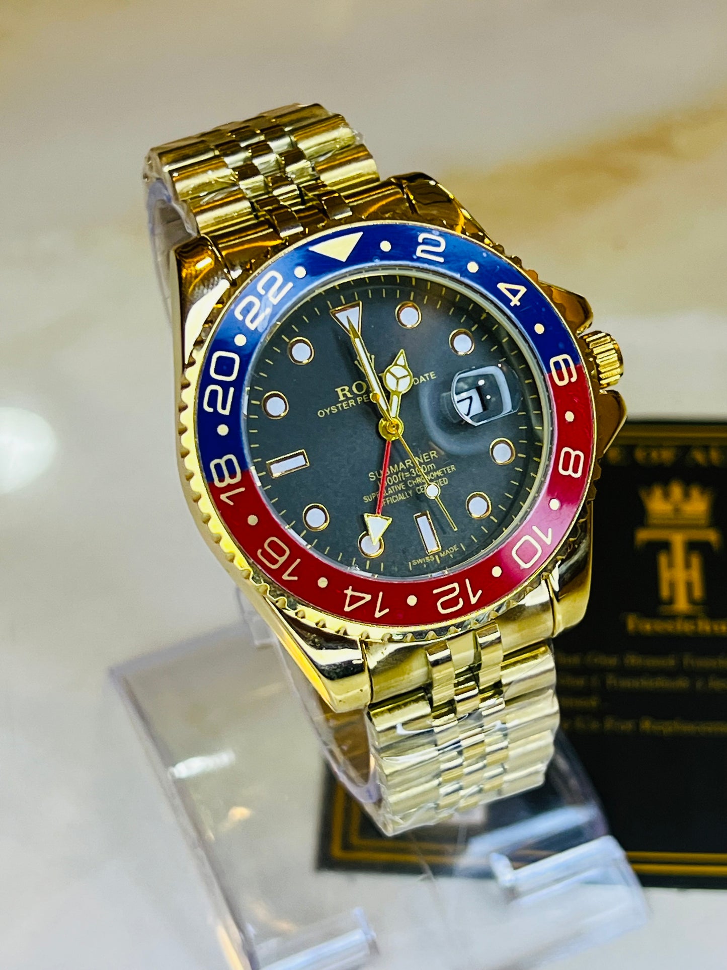 Gold Pepsi Chain Strapped Submariner Watch