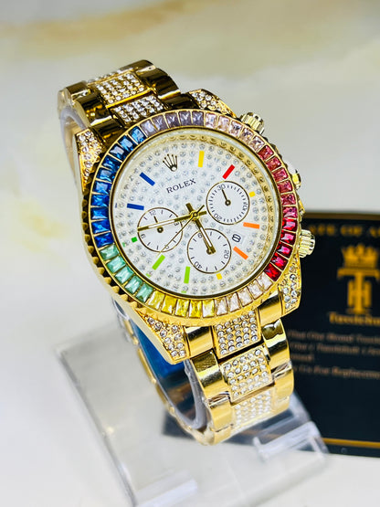 Gold White Rainbow Rolex Iced Out Watch – TUSSLEHUB