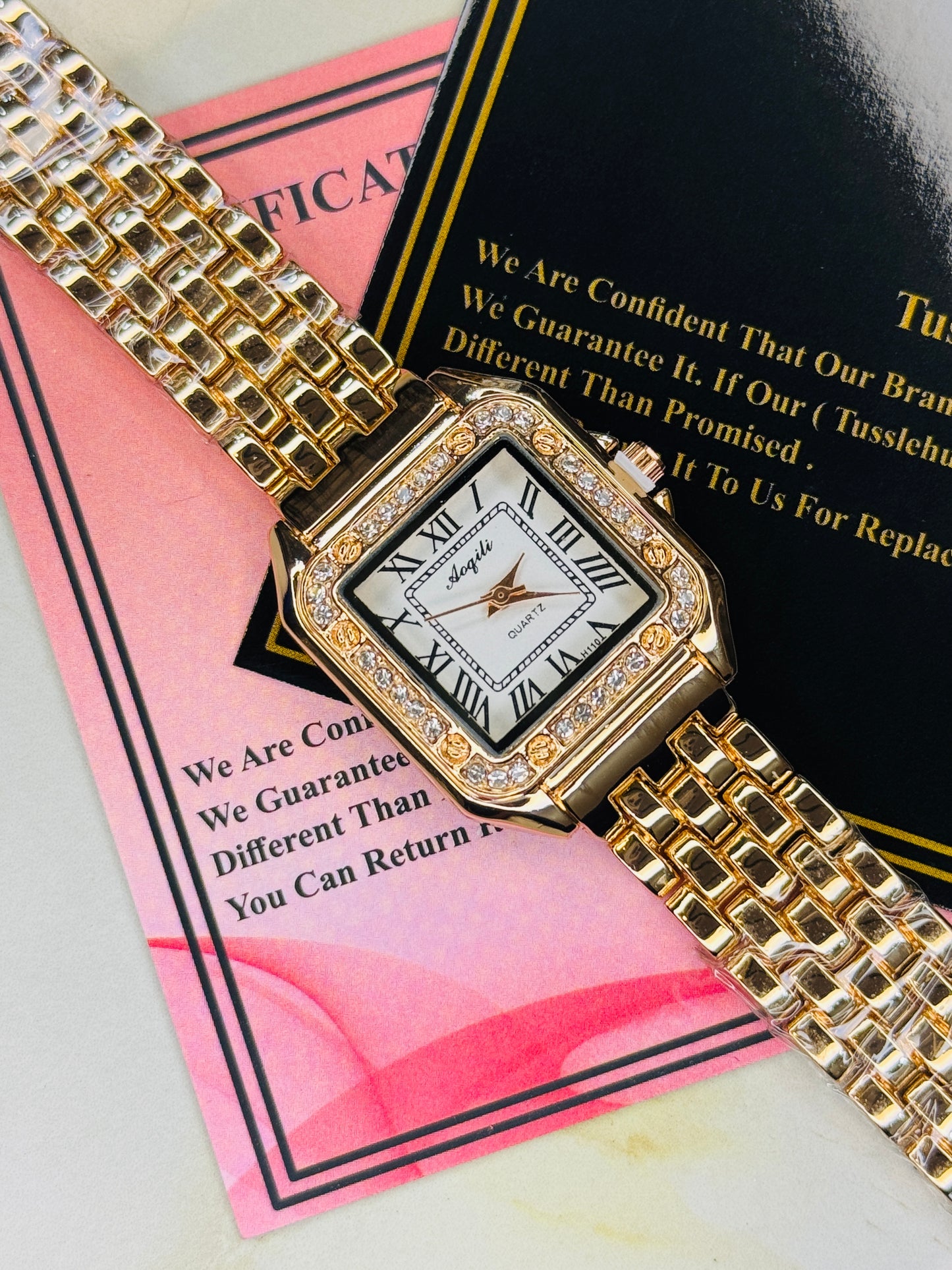 Rosegold White zircon Santos Watch For Her