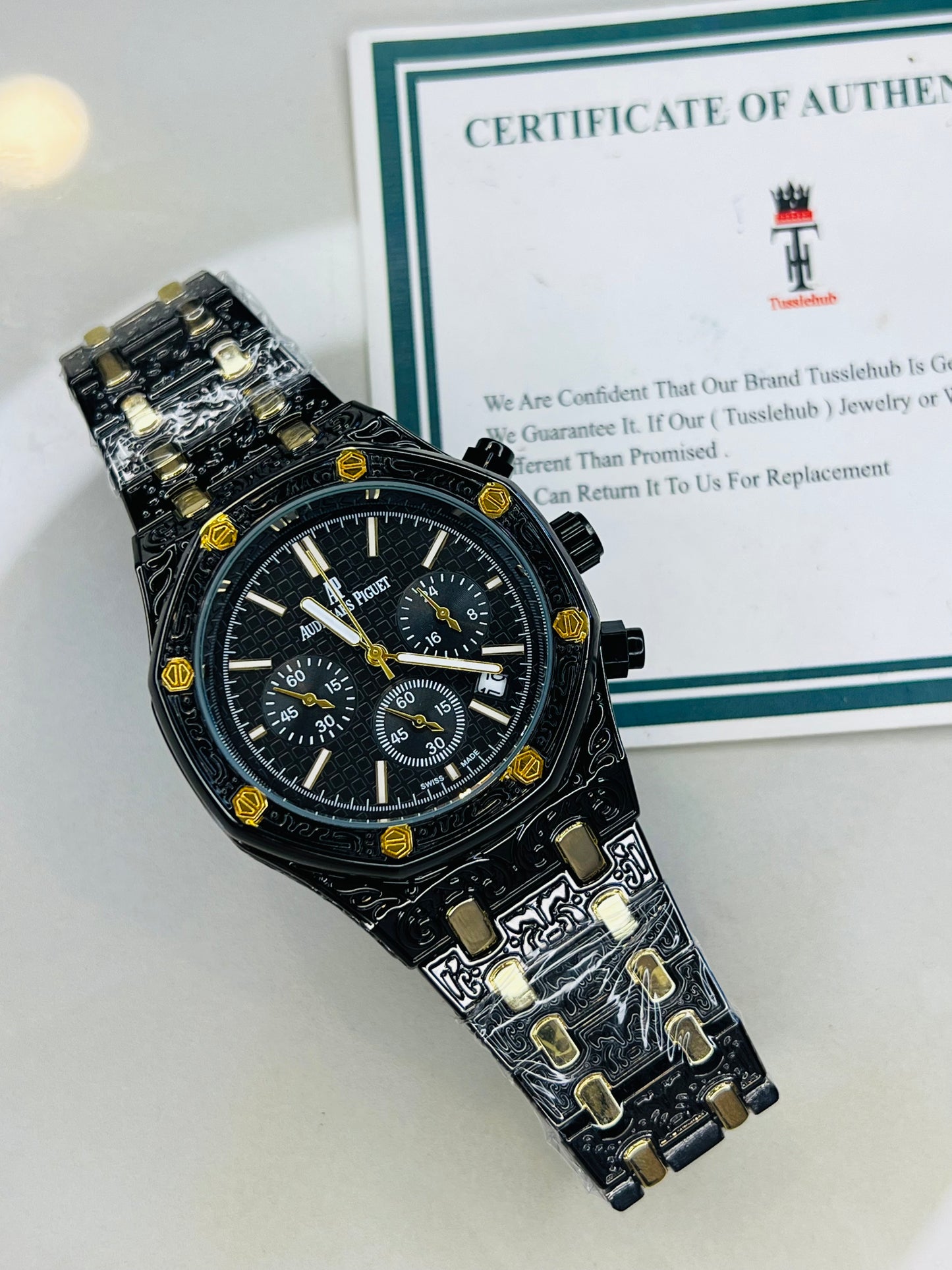 Calligraphic Dial Black AP Chronograph Watch