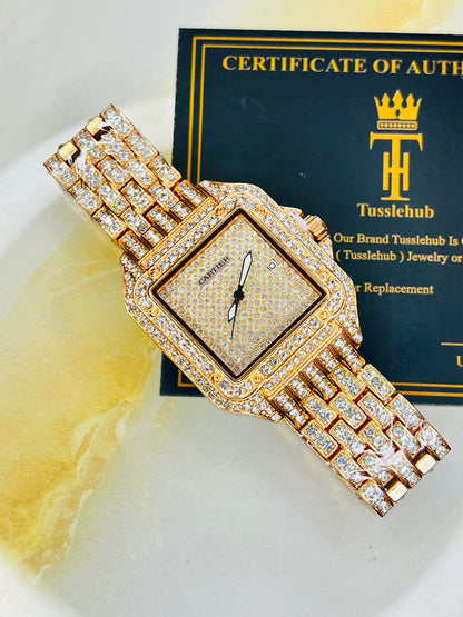 Rose Gold Square Plain Iced Out Watch