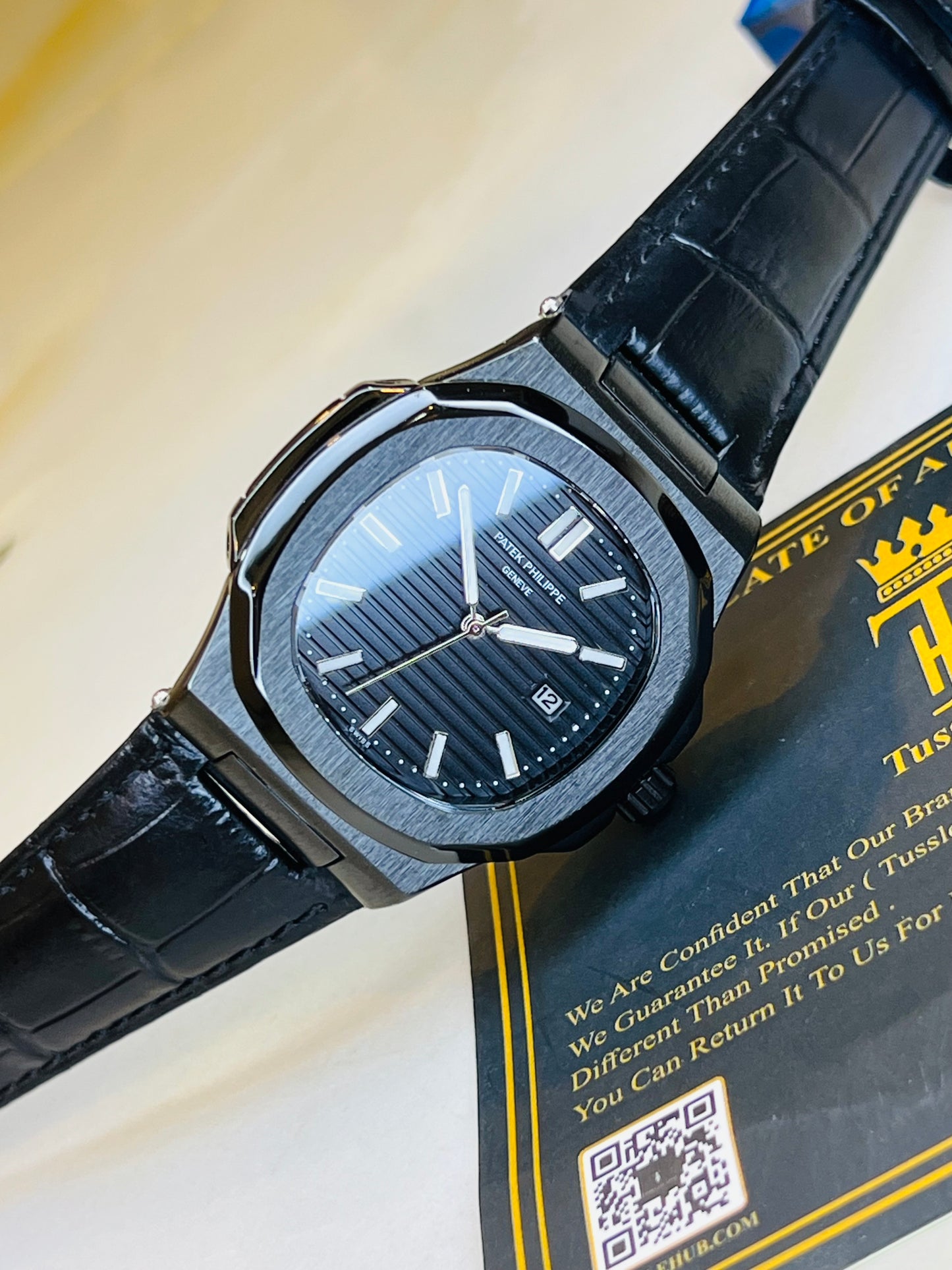 Leather Strap All Black Nautilus Dial Watch