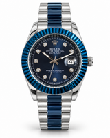 Tungsten Blue Diamond Points Plain Bezel Watch