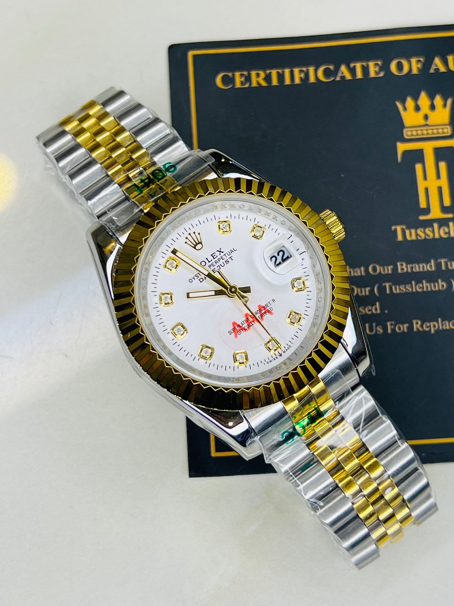 Jubilee Date Just Two Tone Fluted Bezel White Dial Quartz Watch
