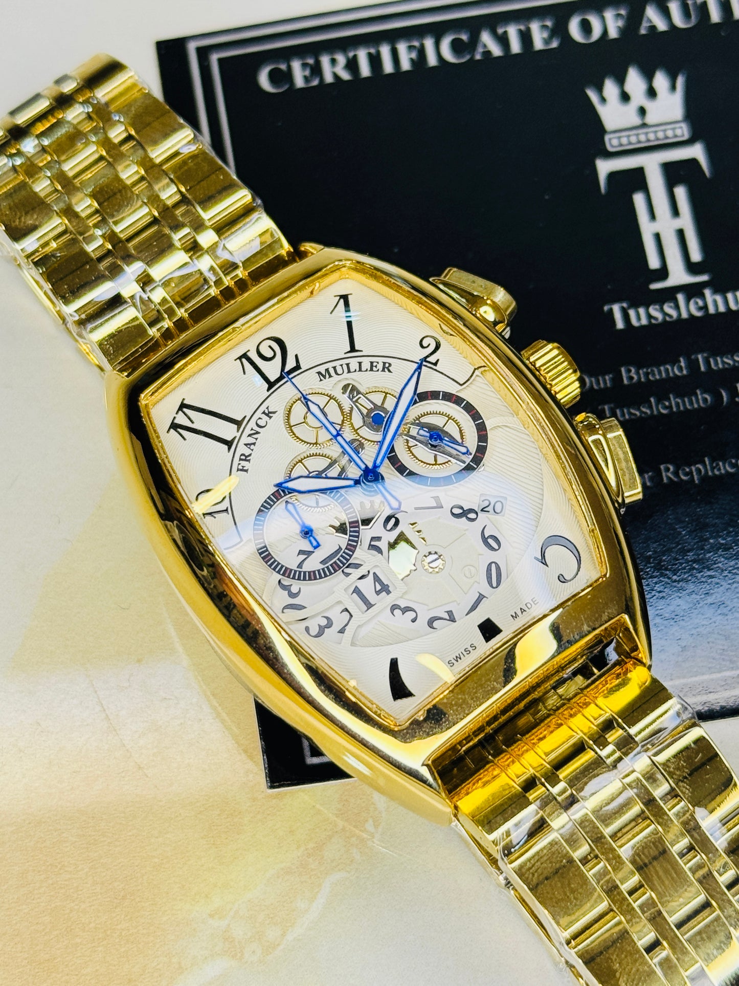 Chain Frank Muller Gold White Chronograph Dial Watch