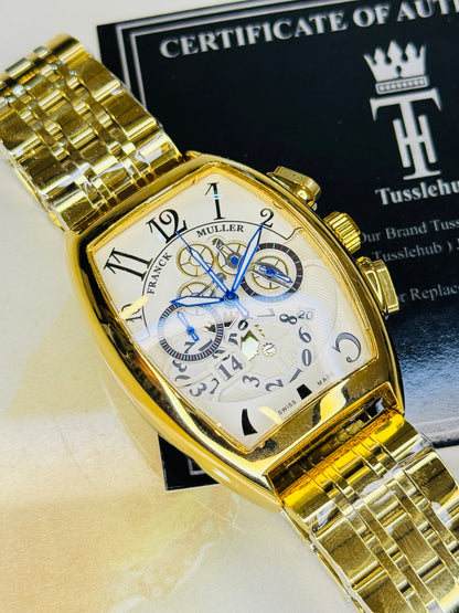 Chain Frank Muller Gold White Chronograph Dial Watch
