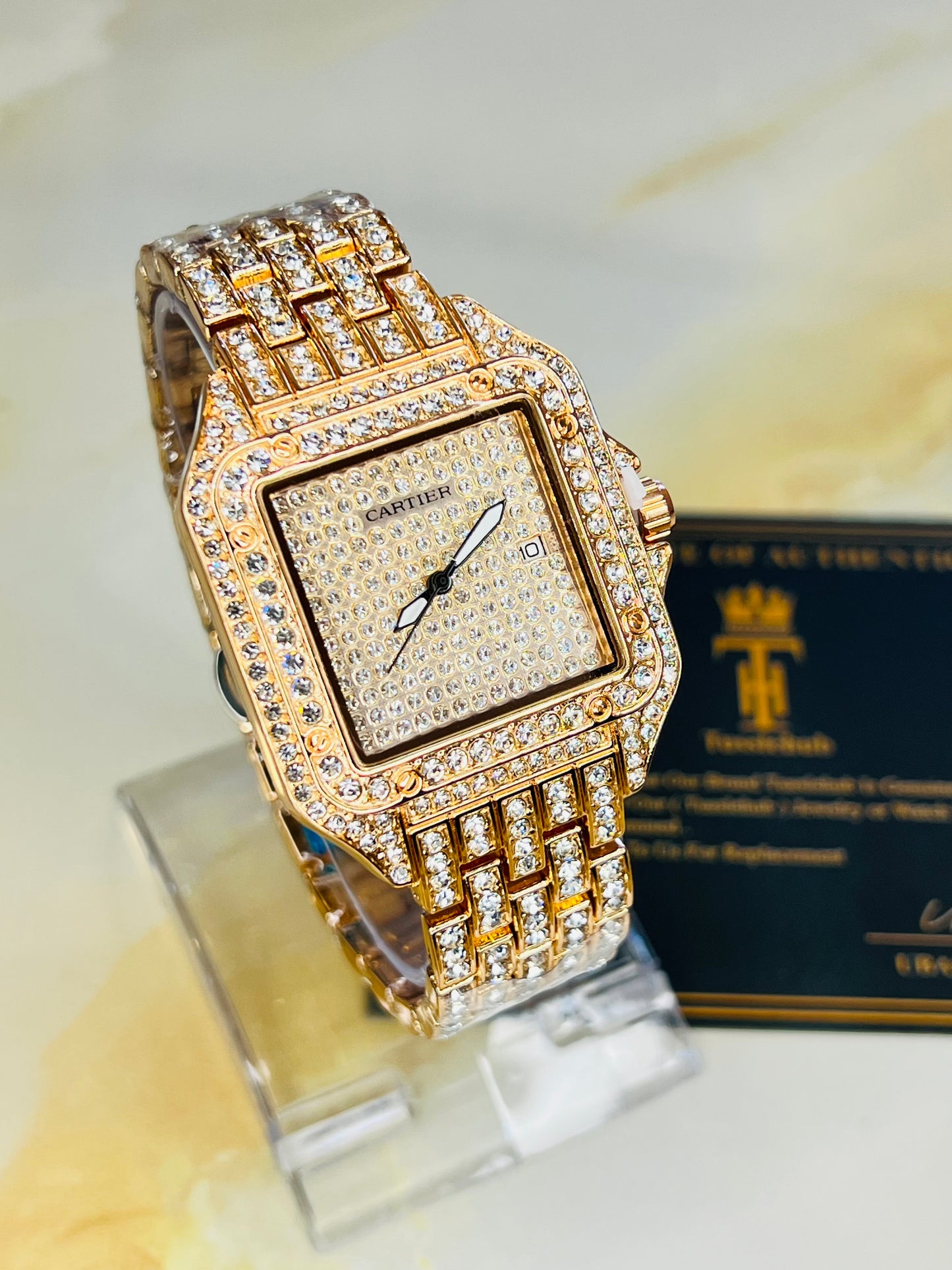 Rose Gold Square Plain Iced Out Watch
