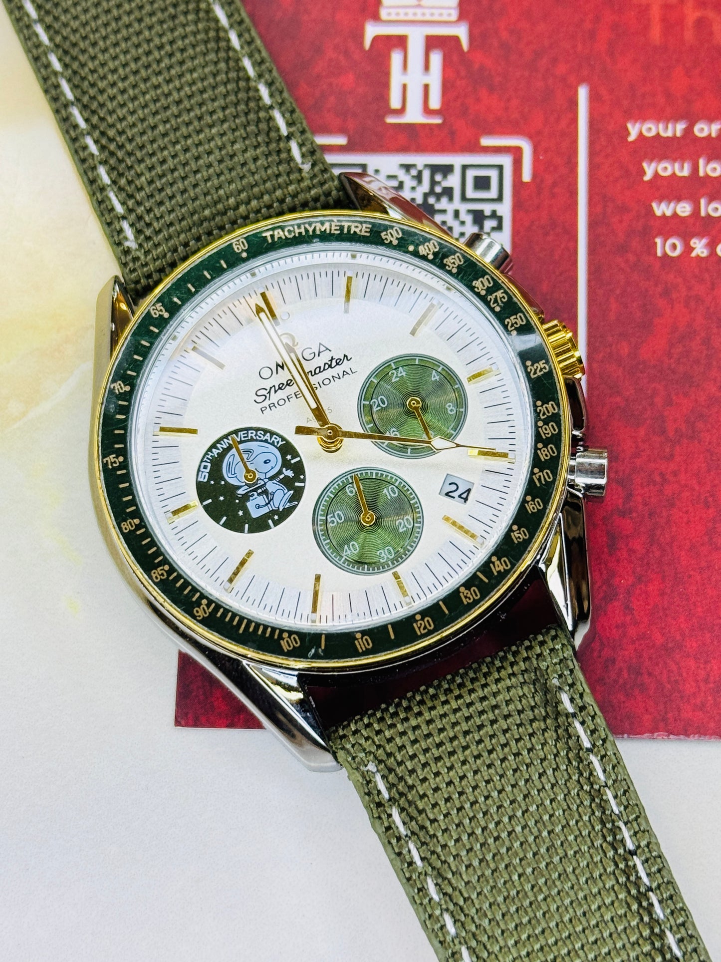 Omega 50th Anniversary Army Green Chronograph Watch