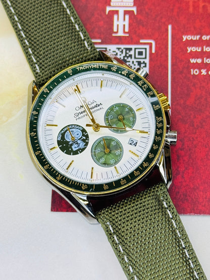 Omega 50th Anniversary Army Green Chronograph Watch