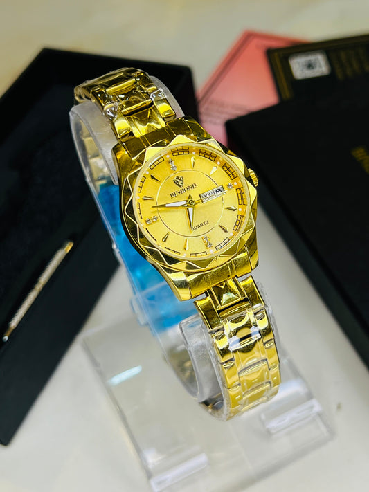 Gold Binbond Day Date Watch For Her