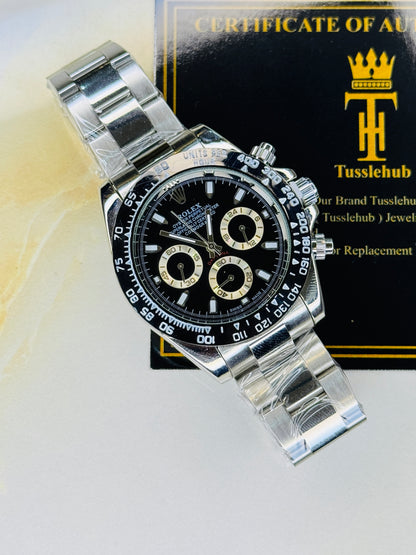 Silver Black Daytona Chronograph Chain Strap Master Clone Watch